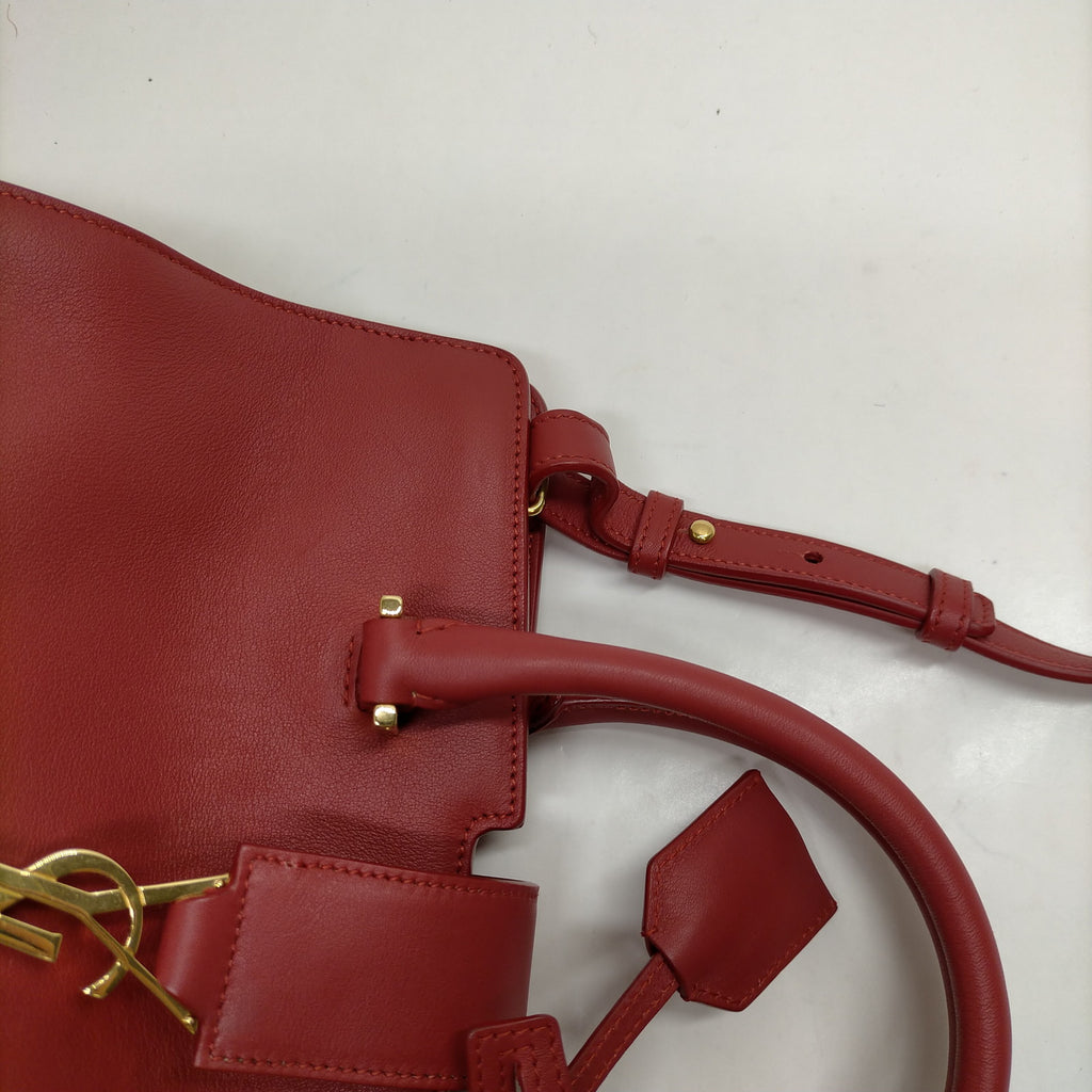Saint Laurent Sac de Jour Small Red Leather Top Handle Bag with Gold-Tone Hardware