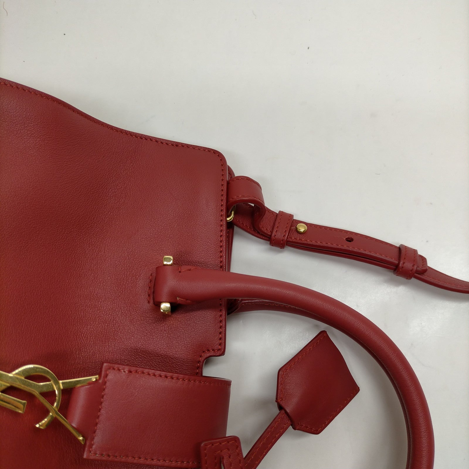 Saint Laurent Sac de Jour Small Red Leather Top Handle Bag with Gold-Tone Hardware