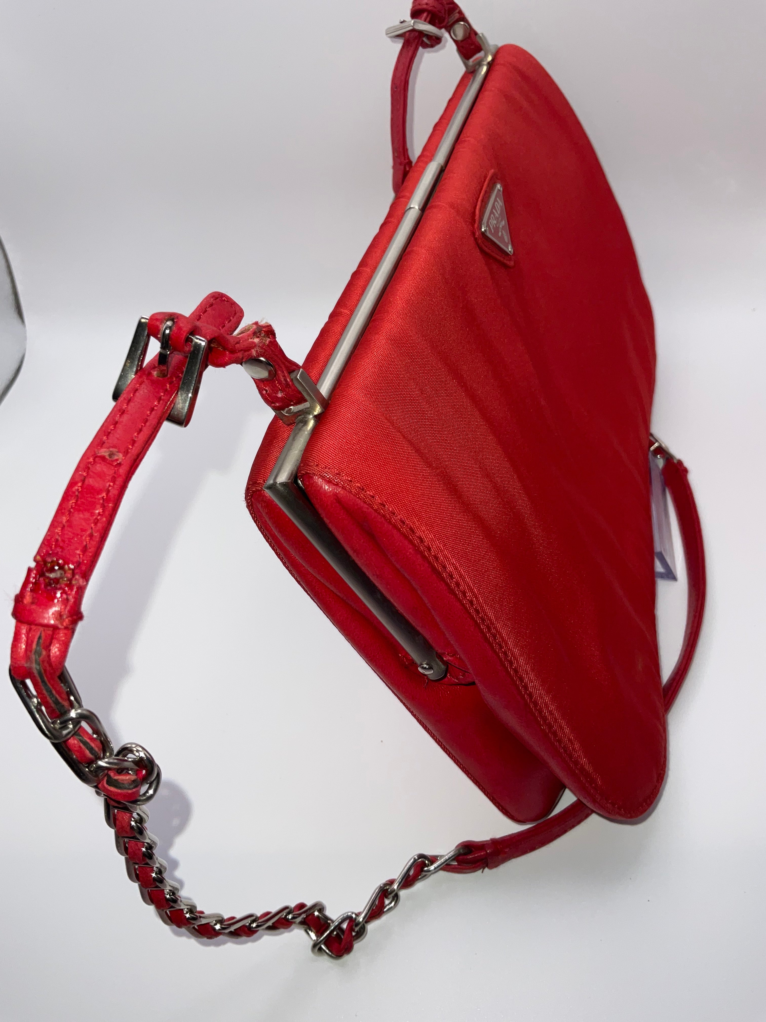 Prada Red Tessuto Satin Frame Shoulder Bag | COA Included