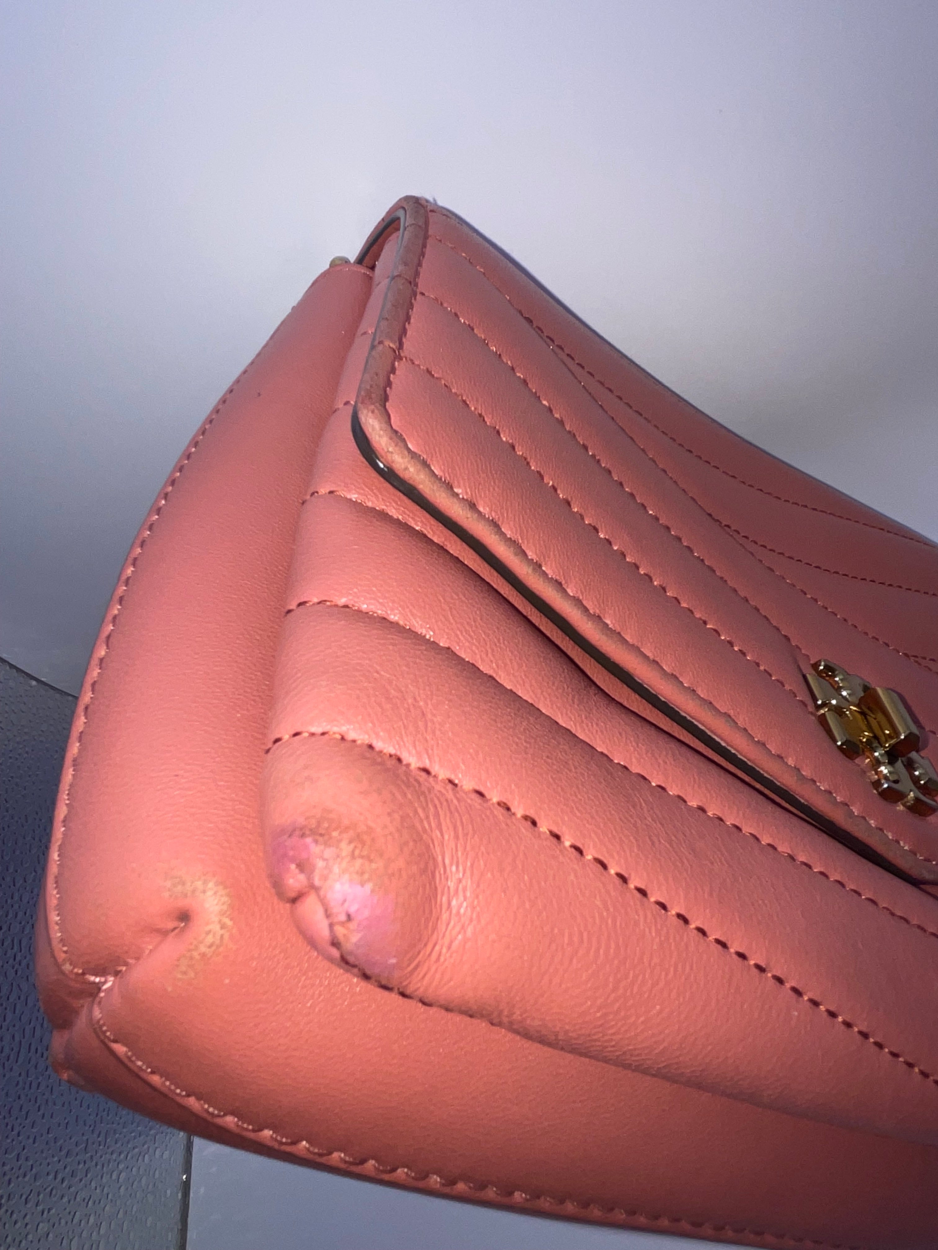Tory Burch Kira Chevron Small Convertible Shoulder Bag Pink Leather Gold Hardware
