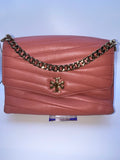 Tory Burch Kira Chevron Small Convertible Shoulder Bag Pink Leather Gold Hardware