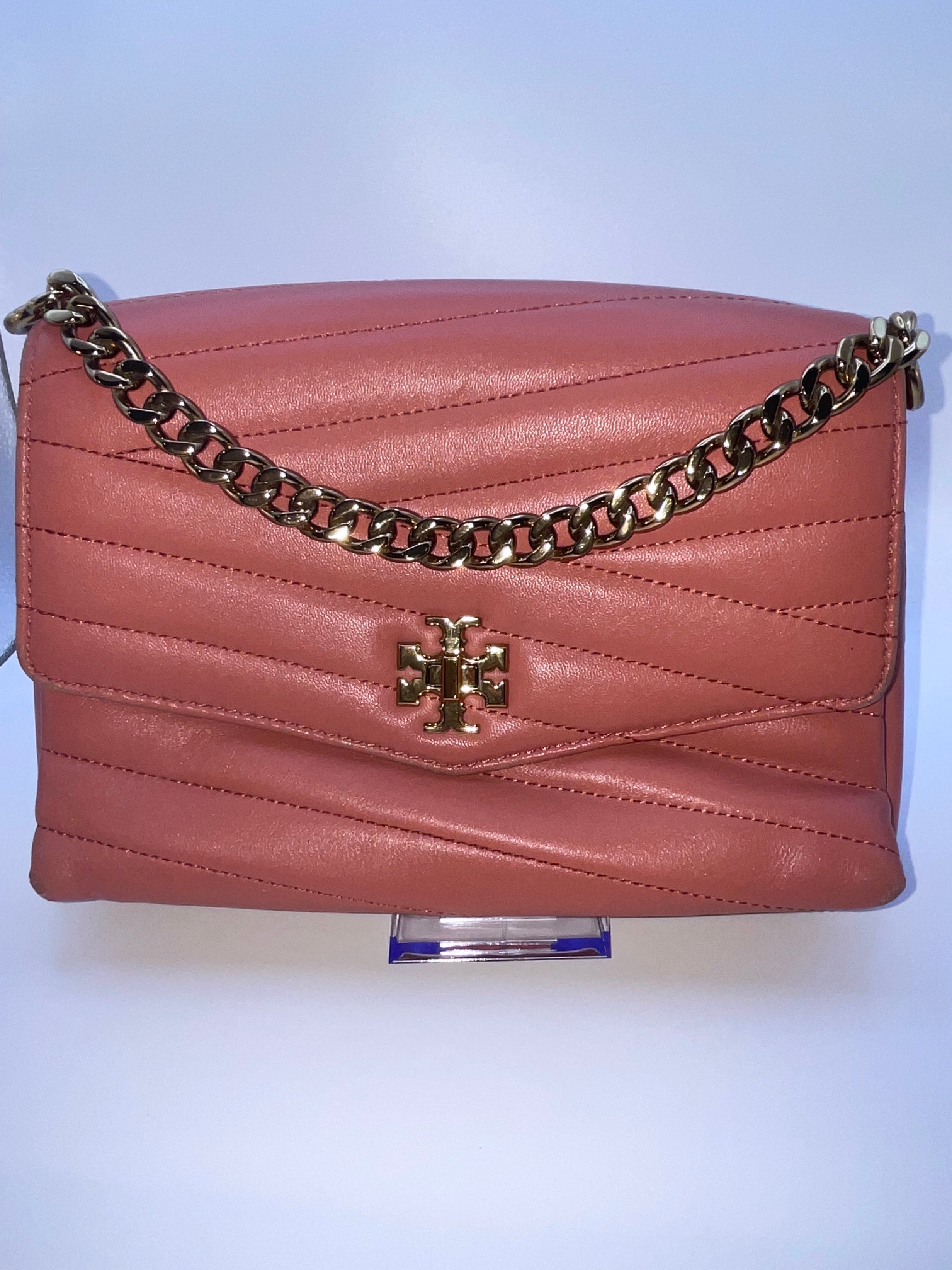 Tory Burch Kira Chevron Small Convertible Shoulder Bag Pink Leather Gold Hardware