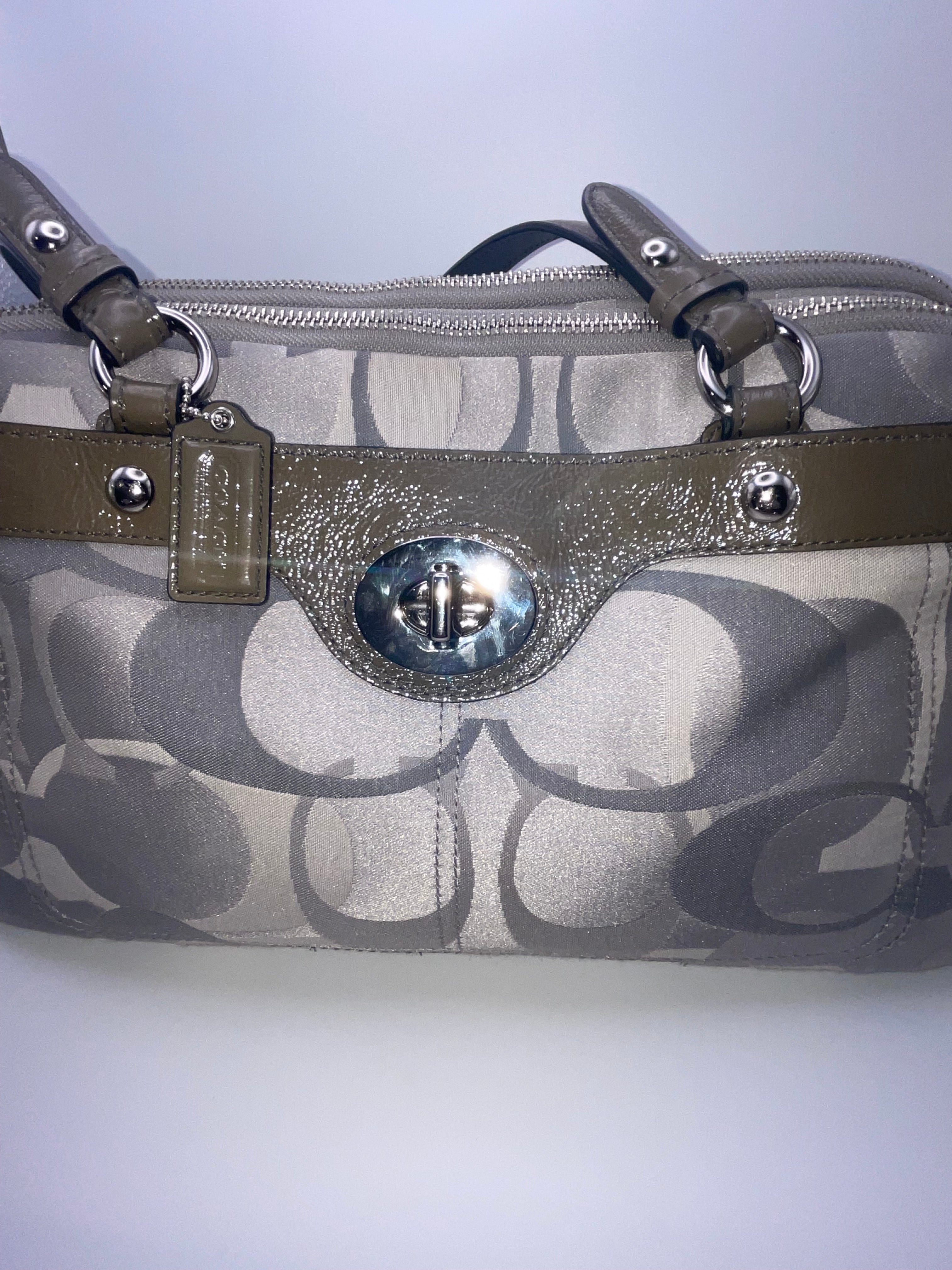 Coach Signature Sateen Sophia Satchel Gray Patent Leather Trim | Style F17481