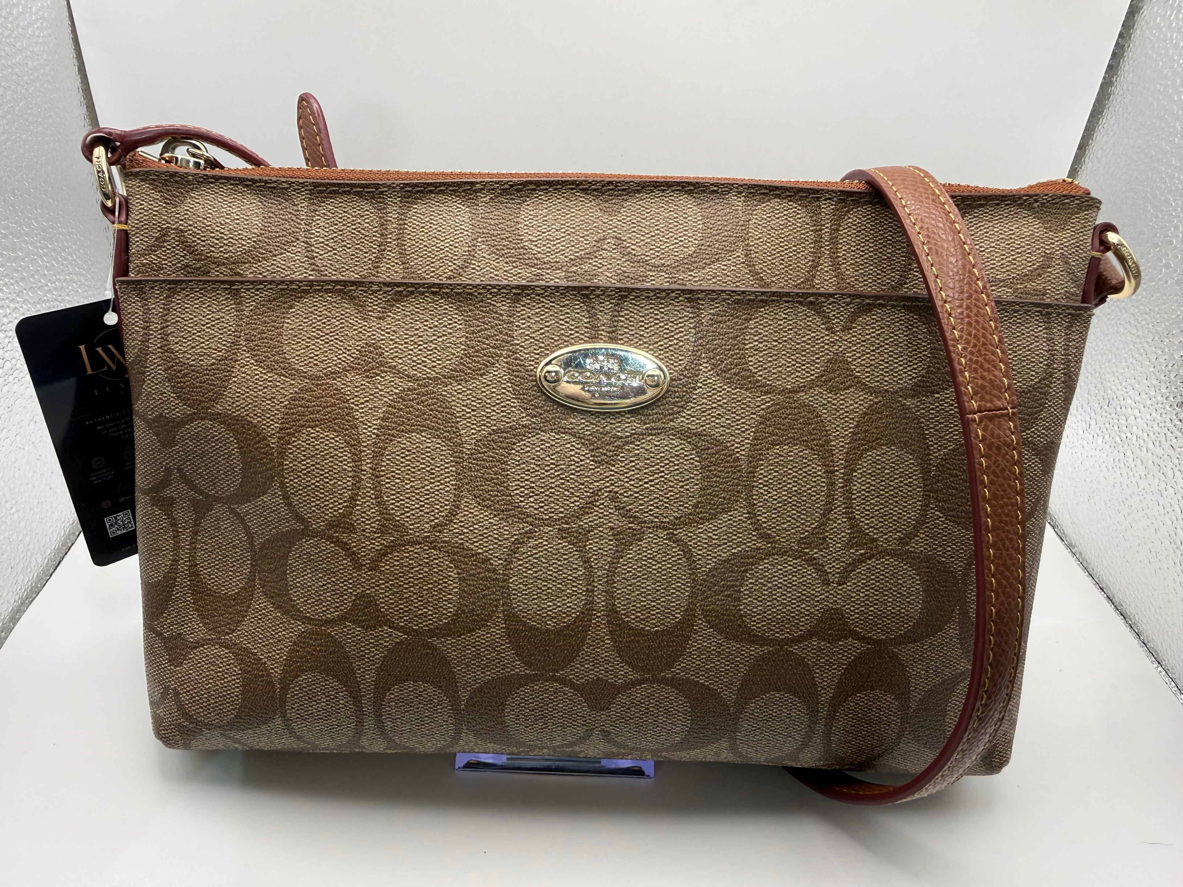 Coach Signature Canvas Crossbody Bag – Khaki/Mahogany