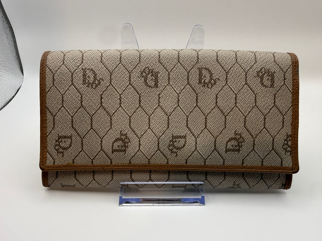 Vintage Christian Dior Honeycomb Monogram Canvas Long Wallet – Brown