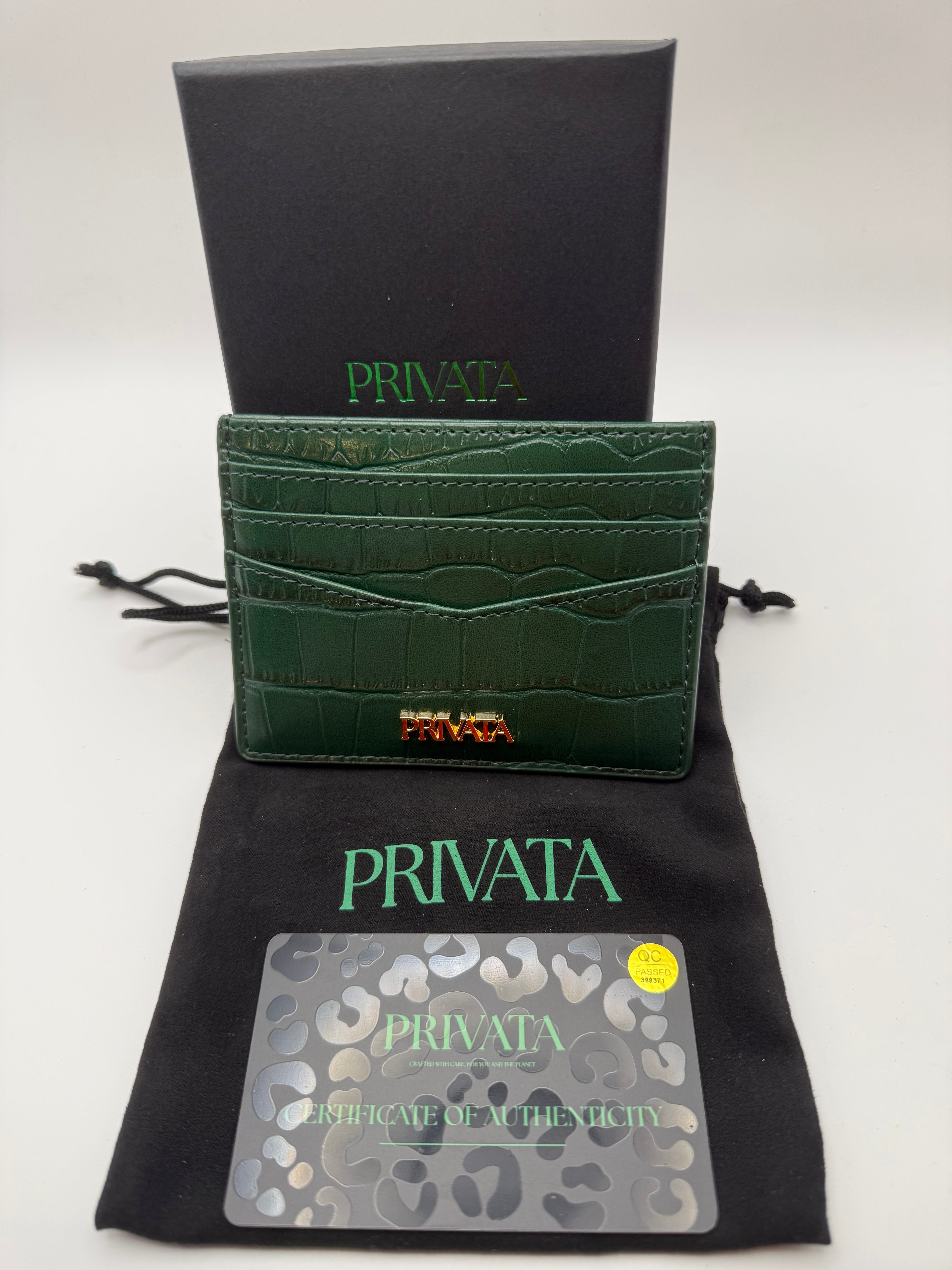 PRIVATA Croc-Embossed Leather Card Holder | New with Box & Certificate