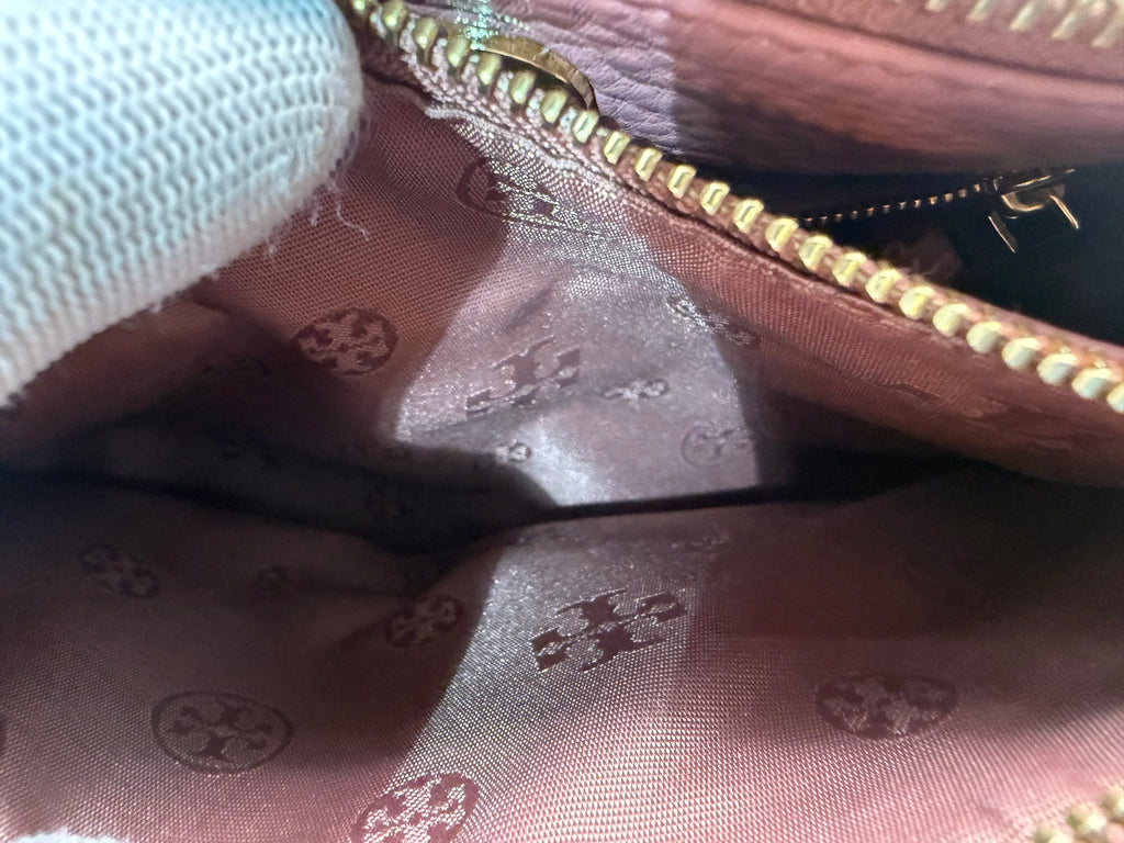 Tory Burch Bolso Satchel de Piel Granulada Rosa Empolvado