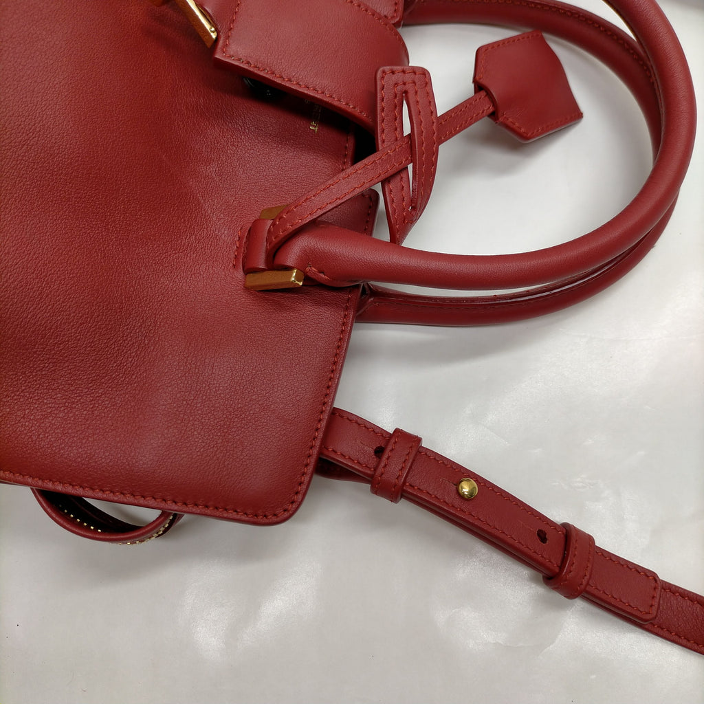 Saint Laurent Sac de Jour Small Red Leather Top Handle Bag with Gold-Tone Hardware