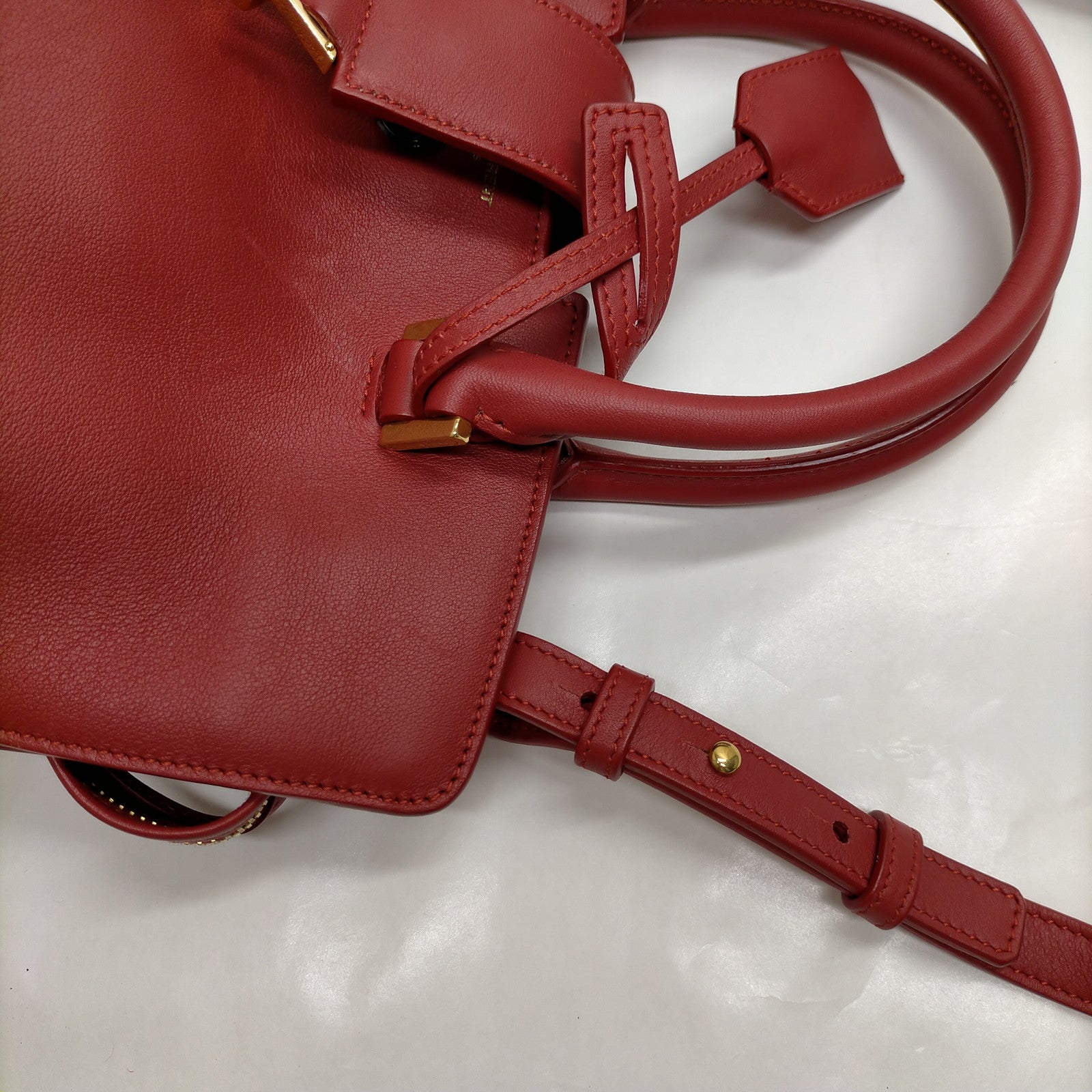 Saint Laurent Sac de Jour Small Red Leather Top Handle Bag with Gold-Tone Hardware