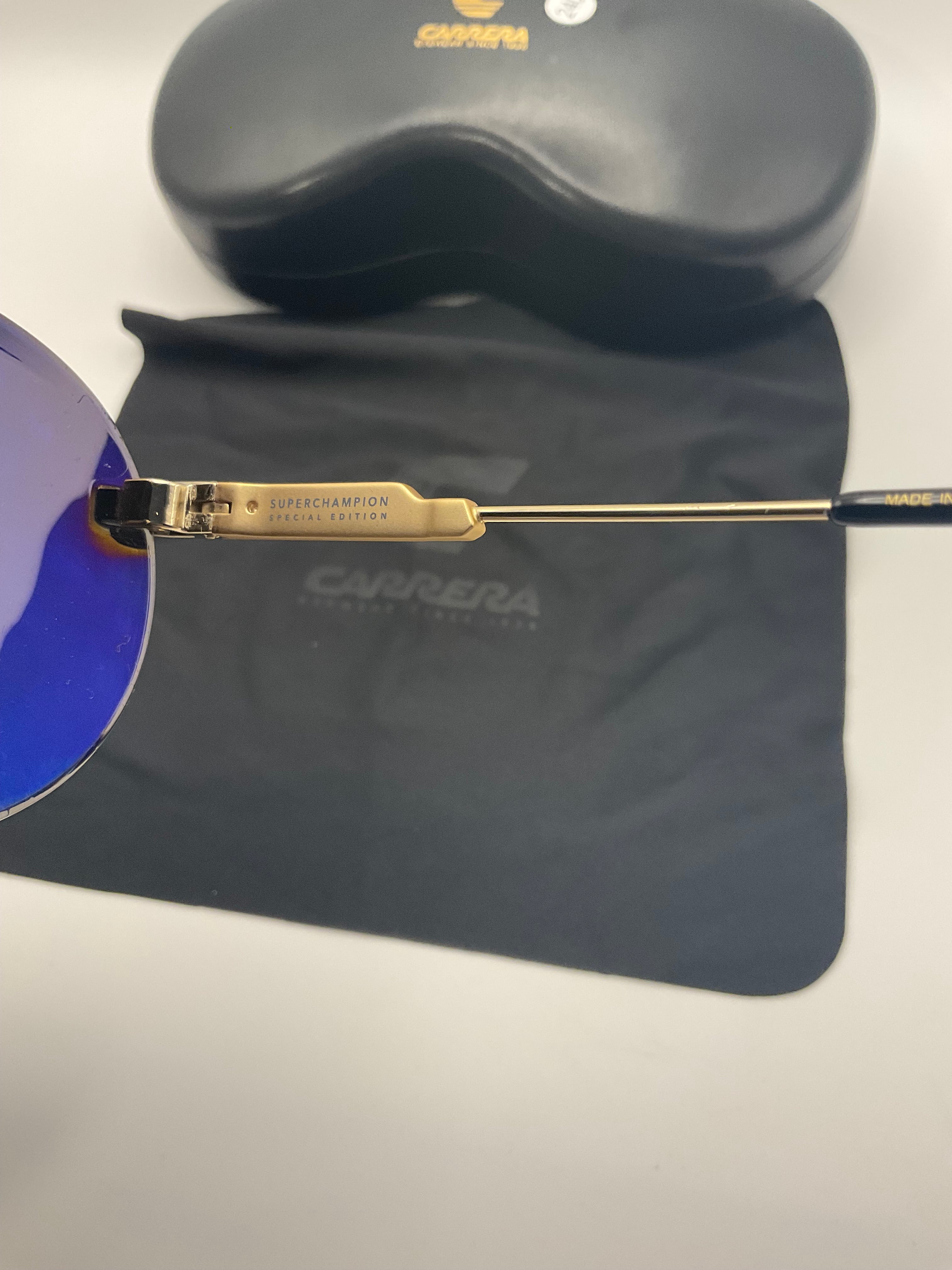 Carrera Superchampion Special Edition Aviator Sunglasses – Blue Mirror Lenses – New with Case