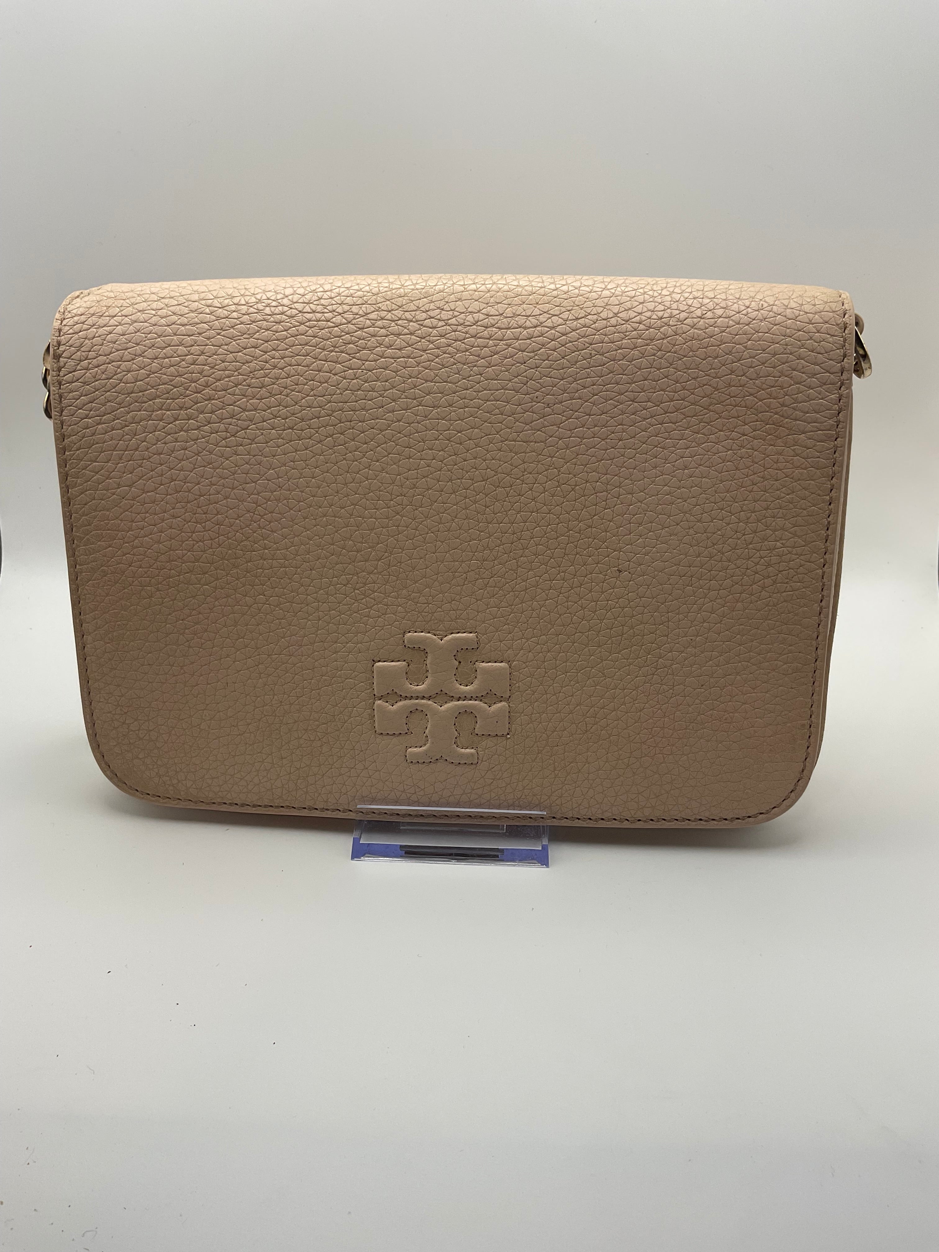 Tory Burch McGraw Fold-Over Pebbled Leather Crossbody Bag – Light Blush