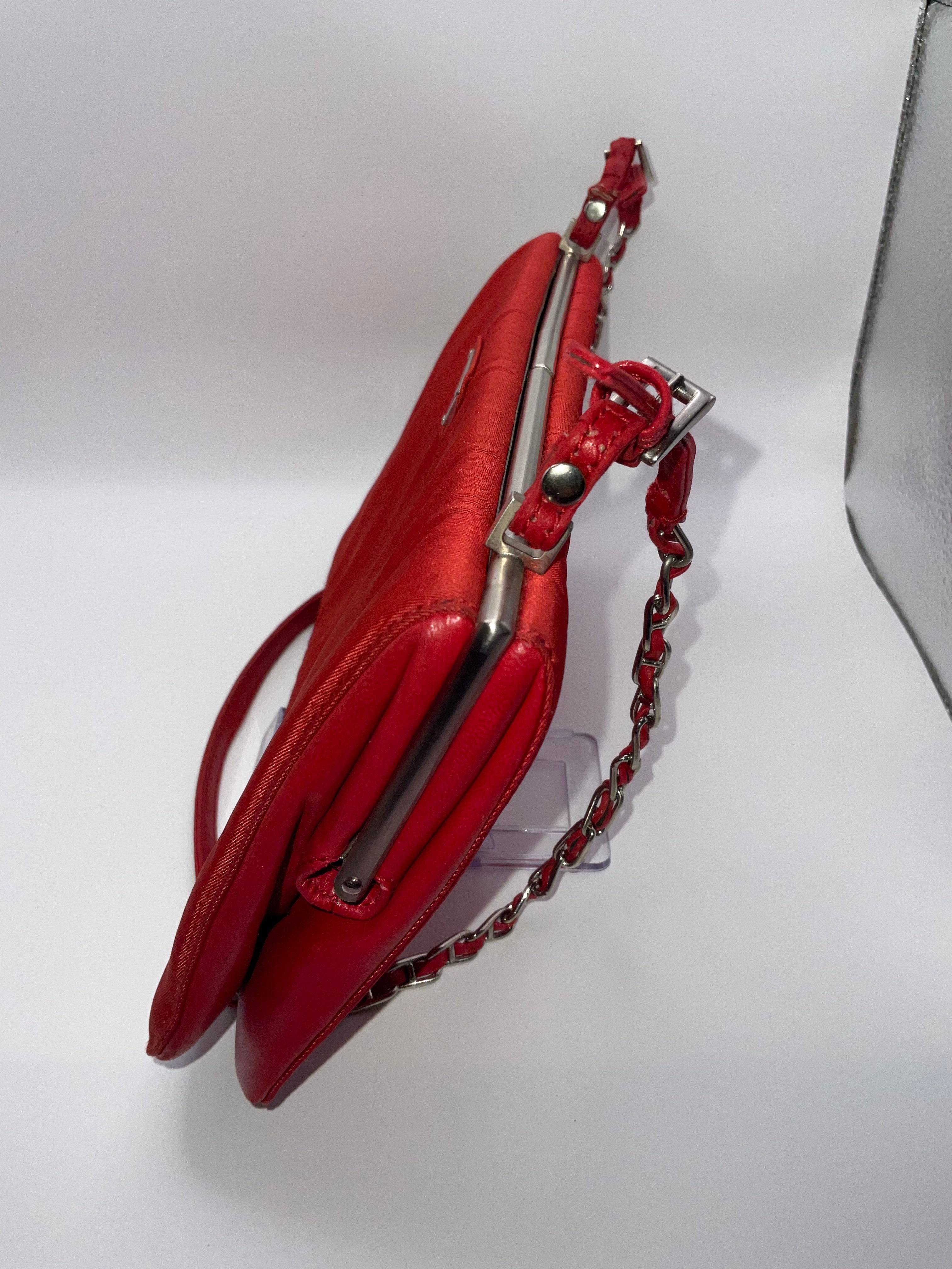 Prada Red Tessuto Satin Frame Shoulder Bag | COA Included