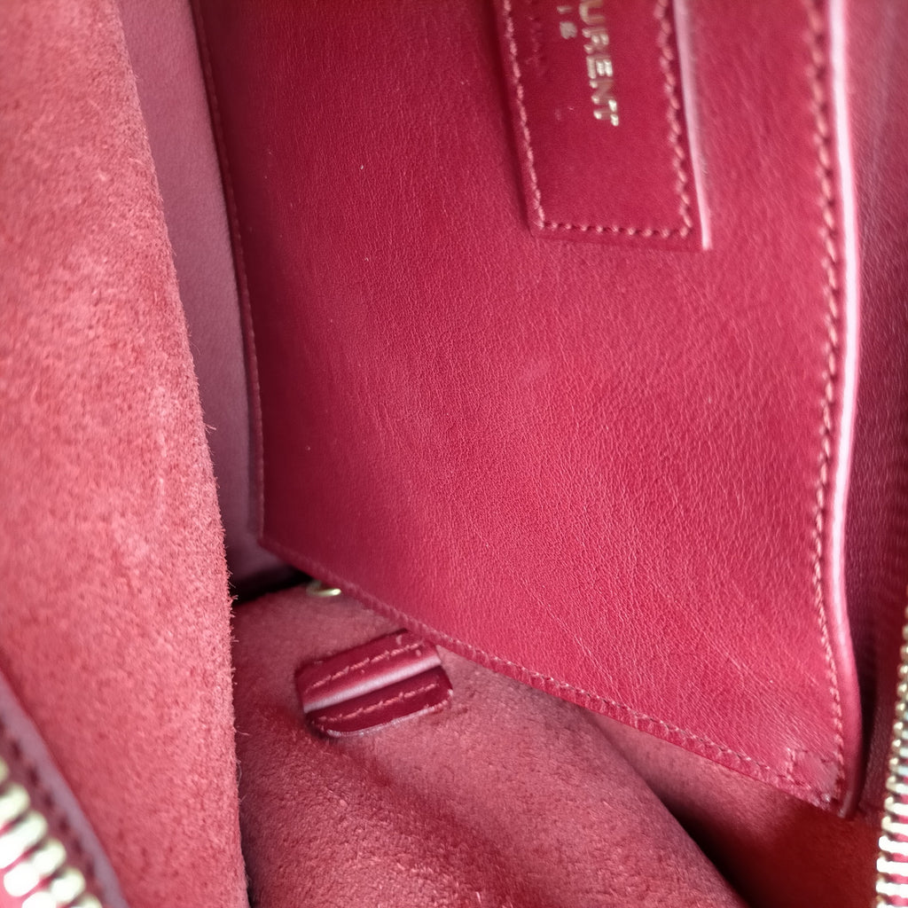 Saint Laurent Sac de Jour Small Red Leather Top Handle Bag with Gold-Tone Hardware