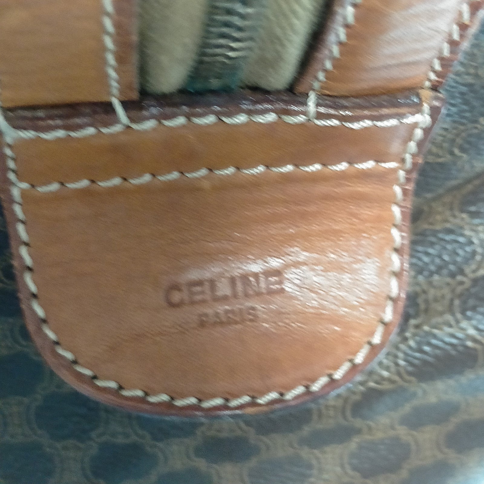 Celine Vintage Macadam Canvas Boston Travel Bag Brown