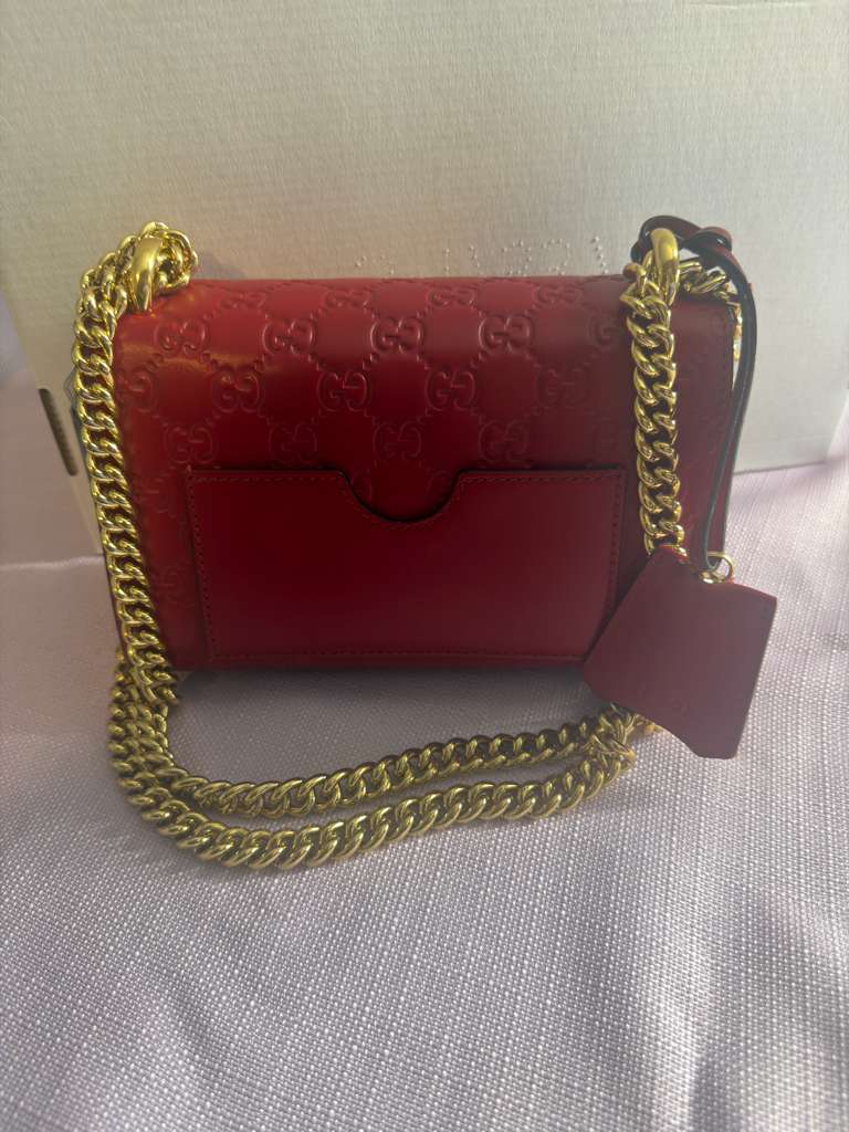 Gucci Padlock Signature GG Embossed Leather Mini Shoulder Bag – Red
