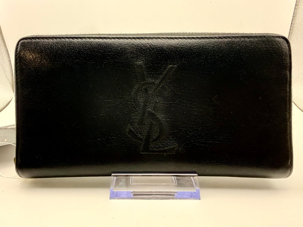 Saint Laurent YSL Black Leather Zip-Around Continental Wallet – Gold Hardware – Box & COA