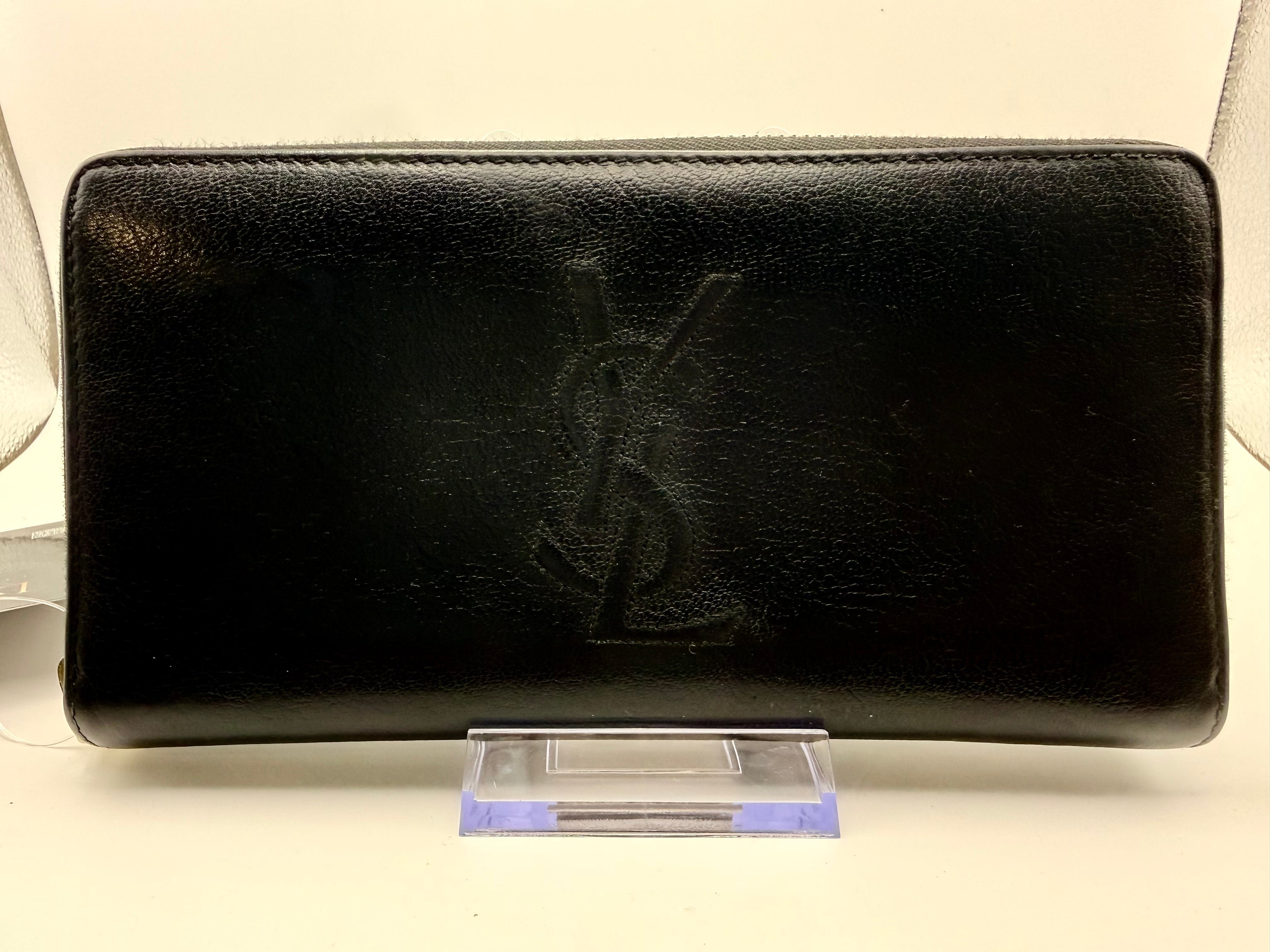Saint Laurent YSL Black Leather Zip-Around Continental Wallet – Gold Hardware – Box & COA