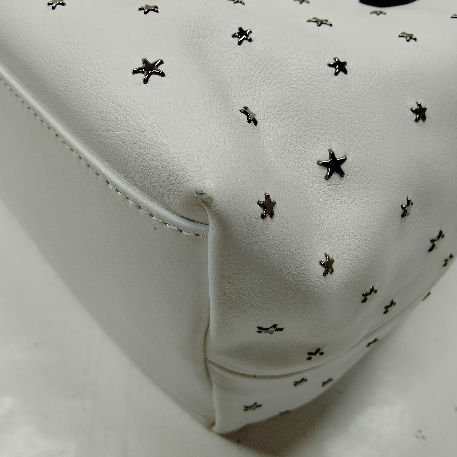 Jimmy Choo White Leather Star Studded Tote Bag