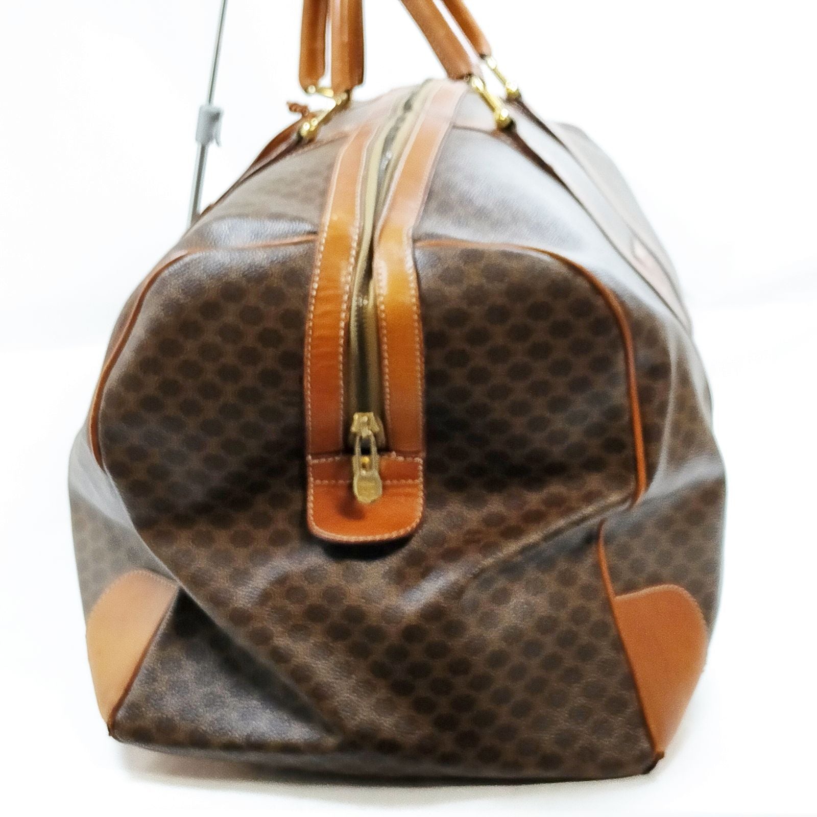 Celine Vintage Macadam Canvas Boston Travel Bag Brown