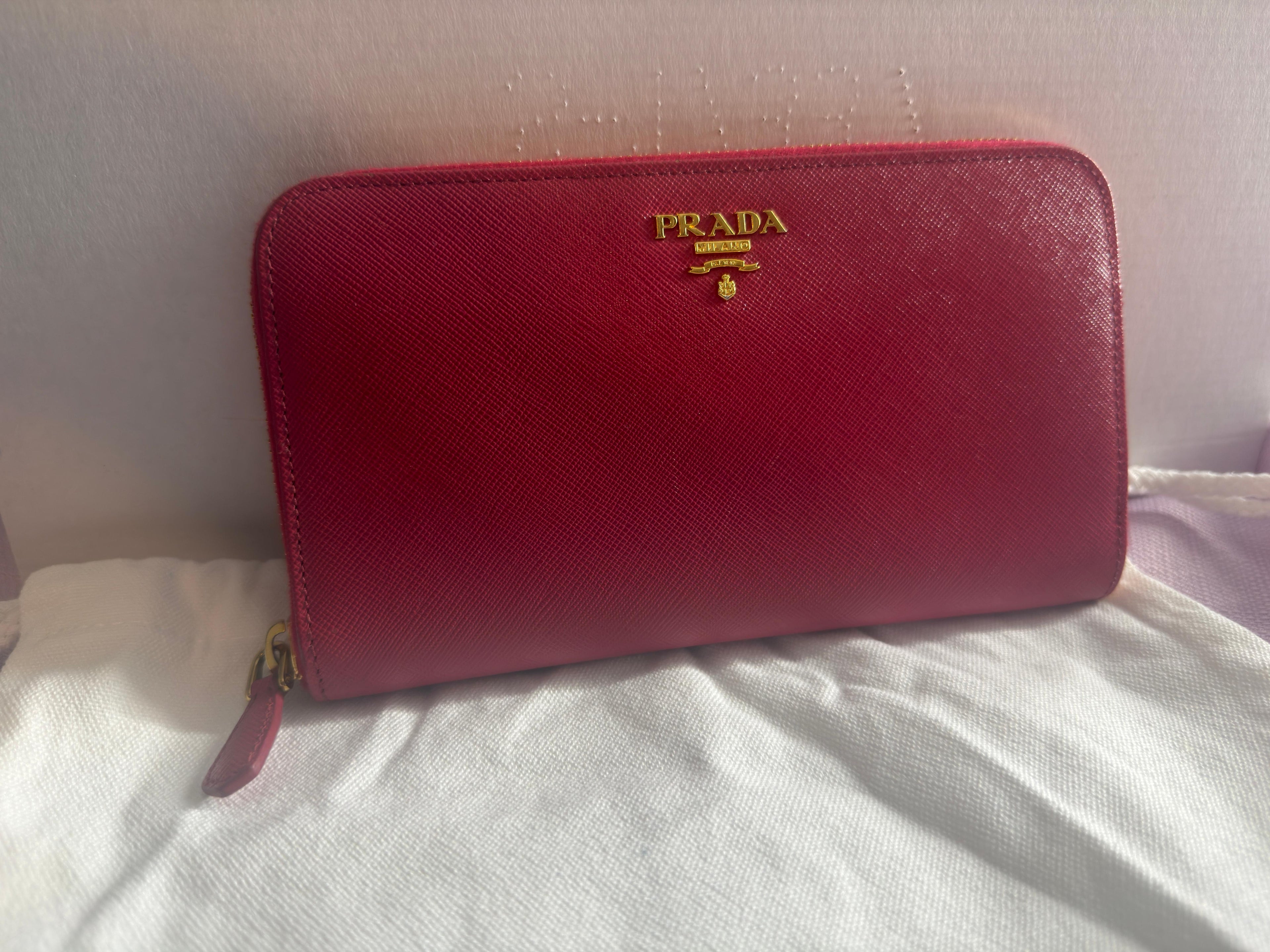 Prada Saffiano Zip-Around Wallet – exterior front with logo