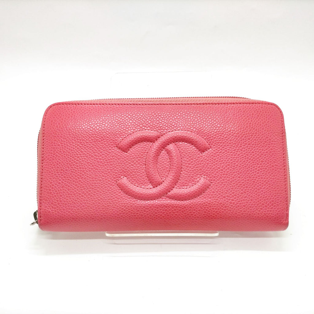 Chanel CC Zip Around Wallet Pink Caviar Leather Long Wallet with COA