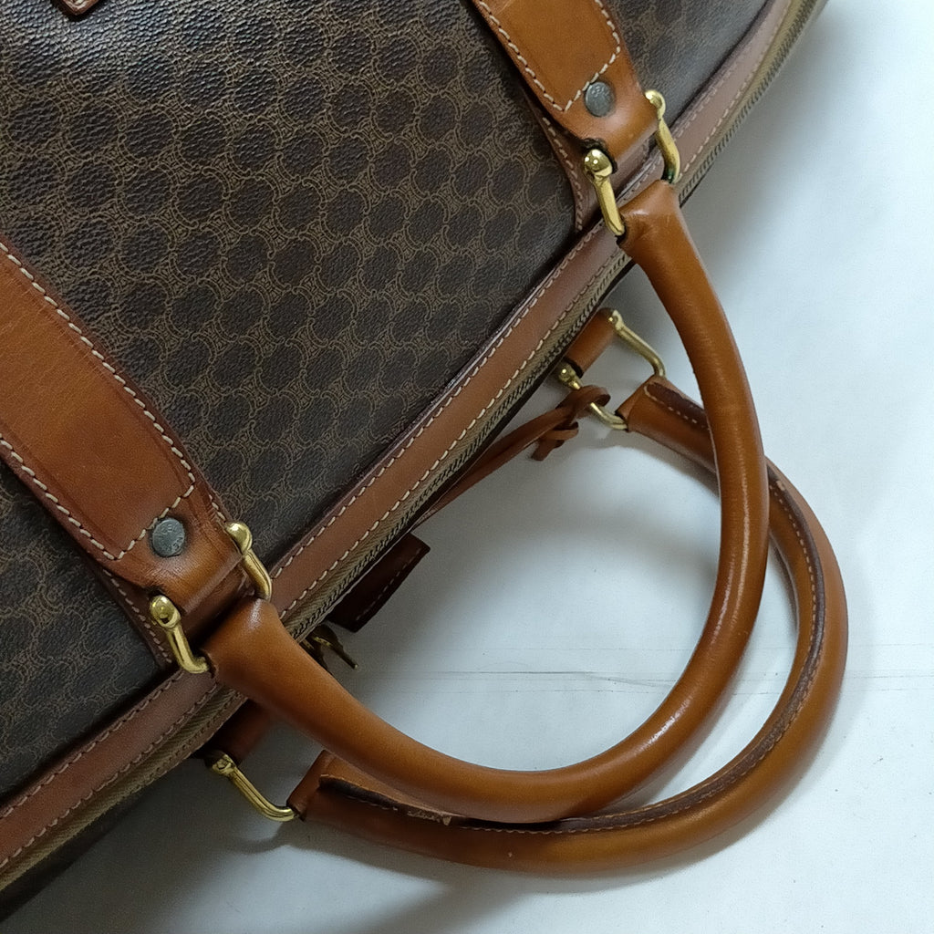 Celine Vintage Macadam Canvas Boston Travel Bag Brown