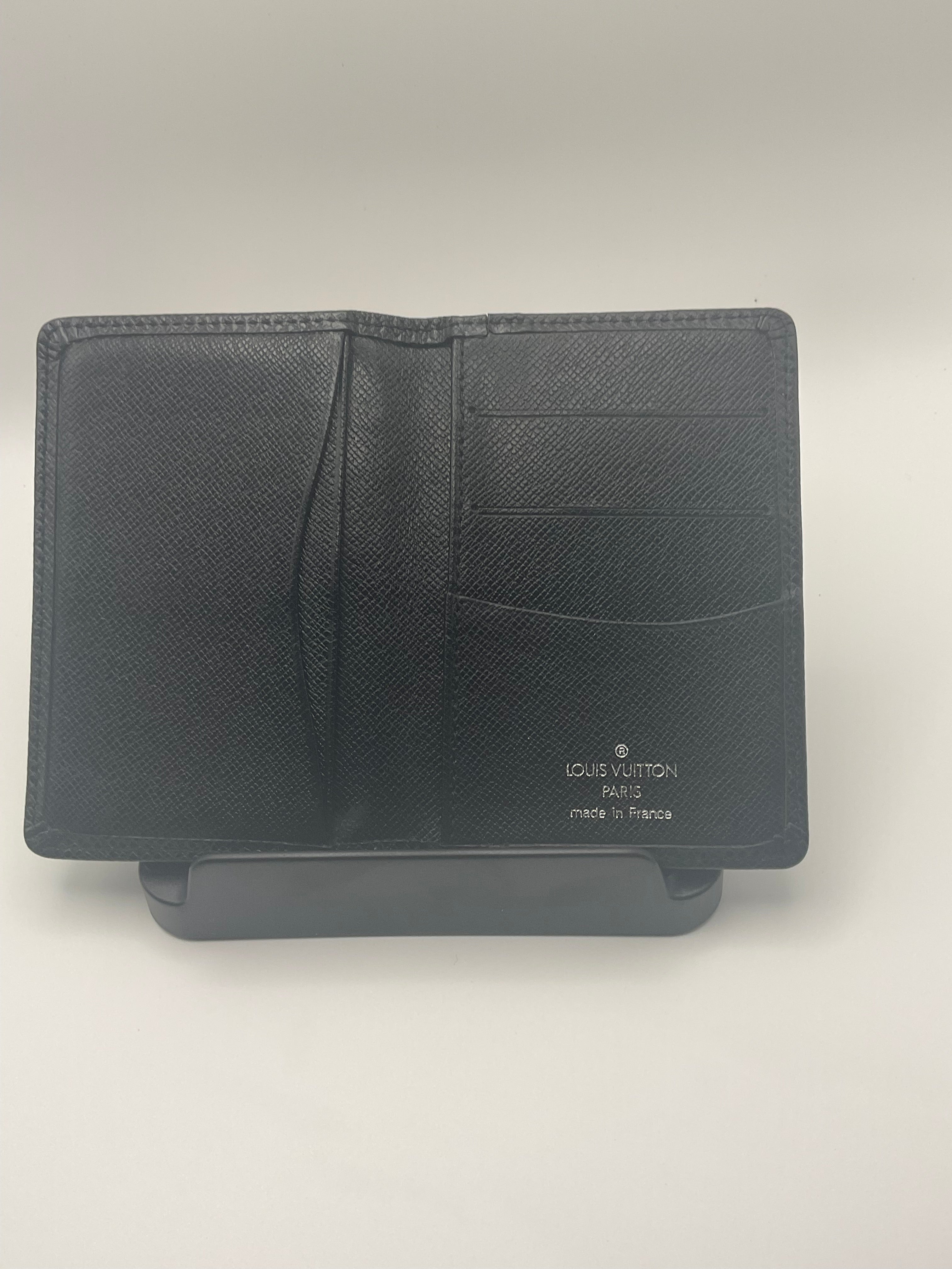 Louis Vuitton Pocket Organizer Taiga Leather Black Card Holder Wallet Made in France