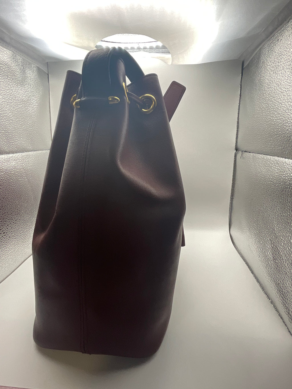 Cartier Must de Cartier Bordeaux Leather Drawstring Bucket Bag with COA