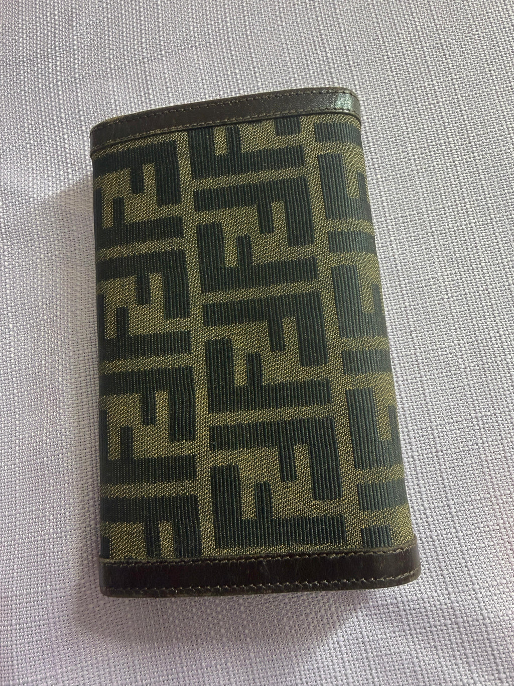 Fendi Zucca Canvas Long Wallet Brown FF Logo Leather Trim