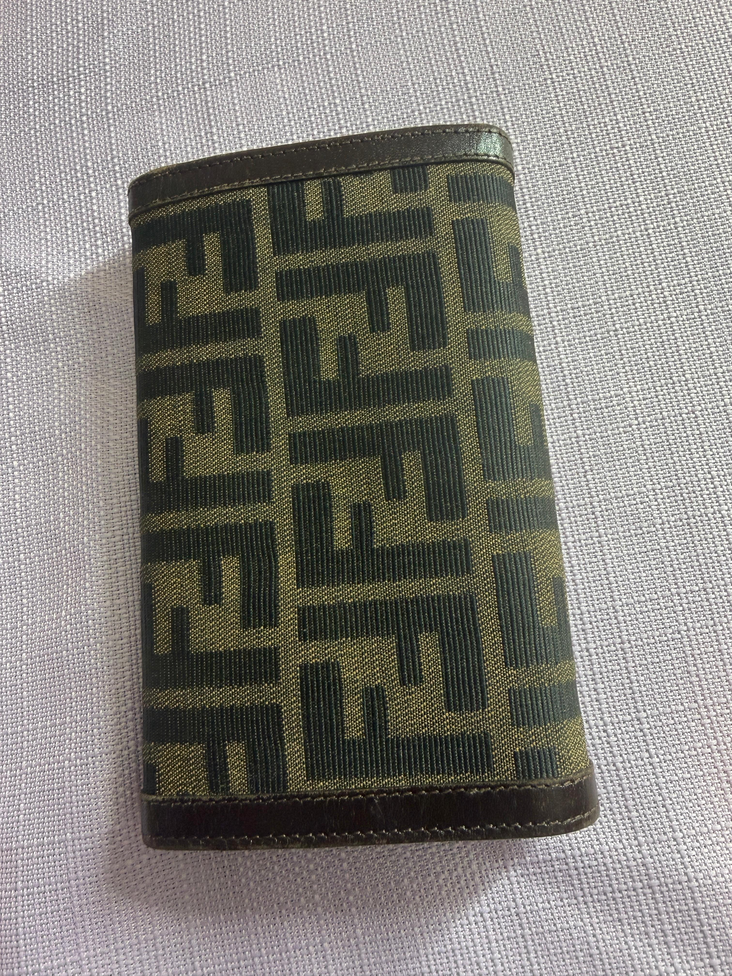 Fendi Zucca Canvas Long Wallet Brown FF Logo Leather Trim