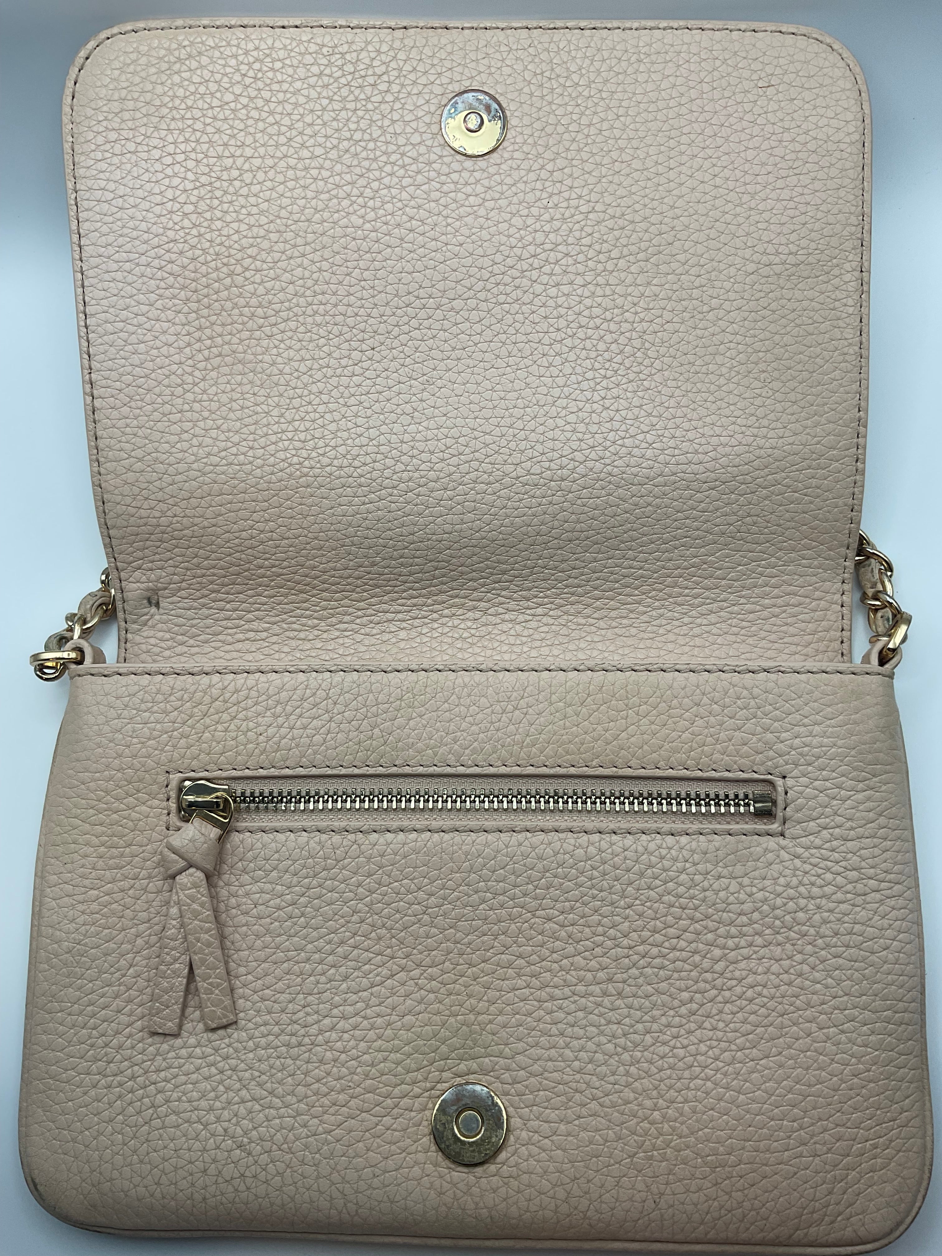 Tory Burch McGraw Fold-Over Pebbled Leather Crossbody Bag – Light Blush