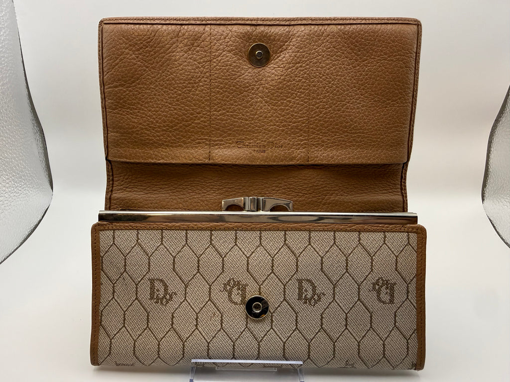 Vintage Christian Dior Honeycomb Monogram Canvas Long Wallet – Brown