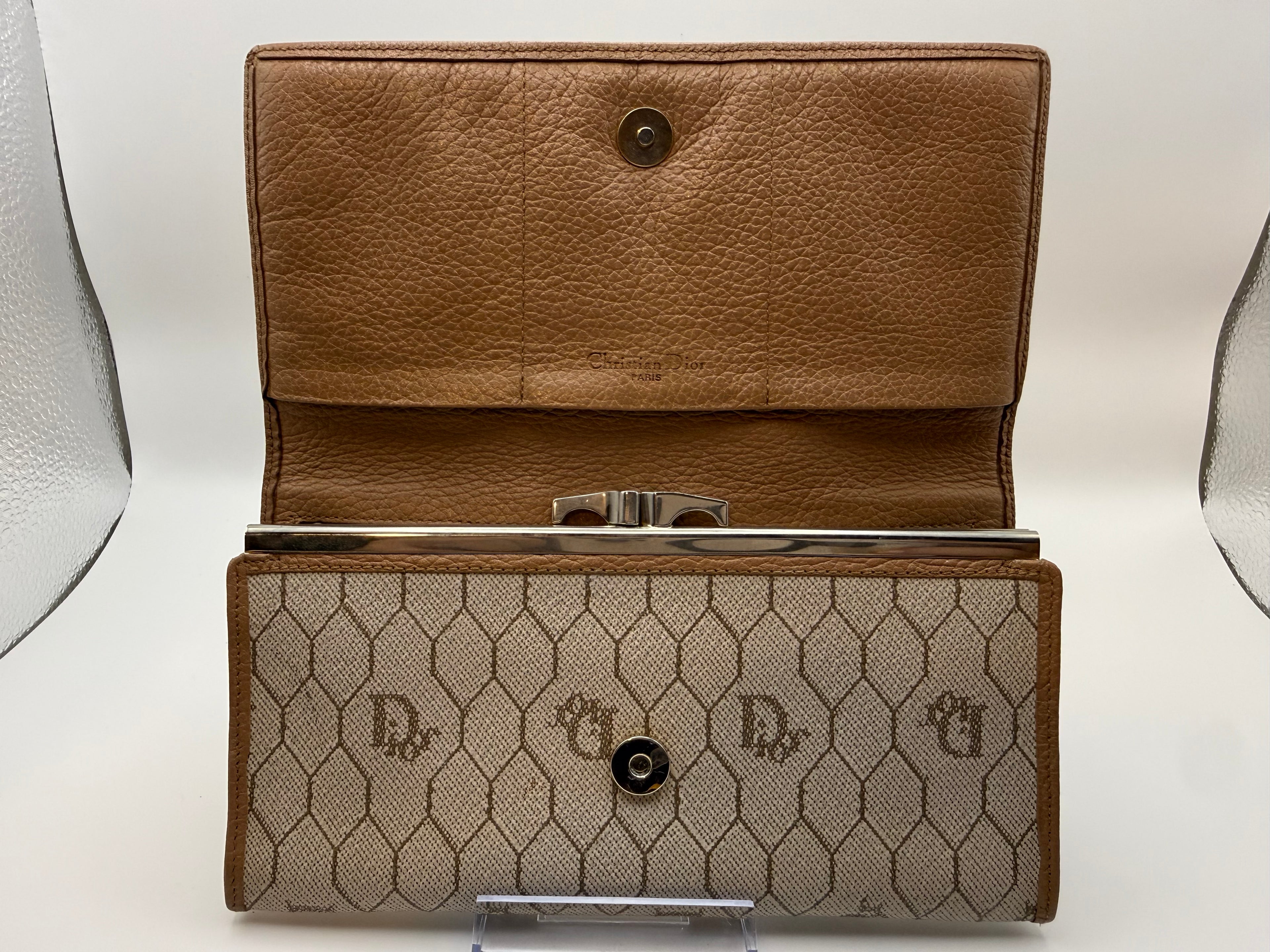 Vintage Christian Dior Honeycomb Monogram Canvas Long Wallet – Brown