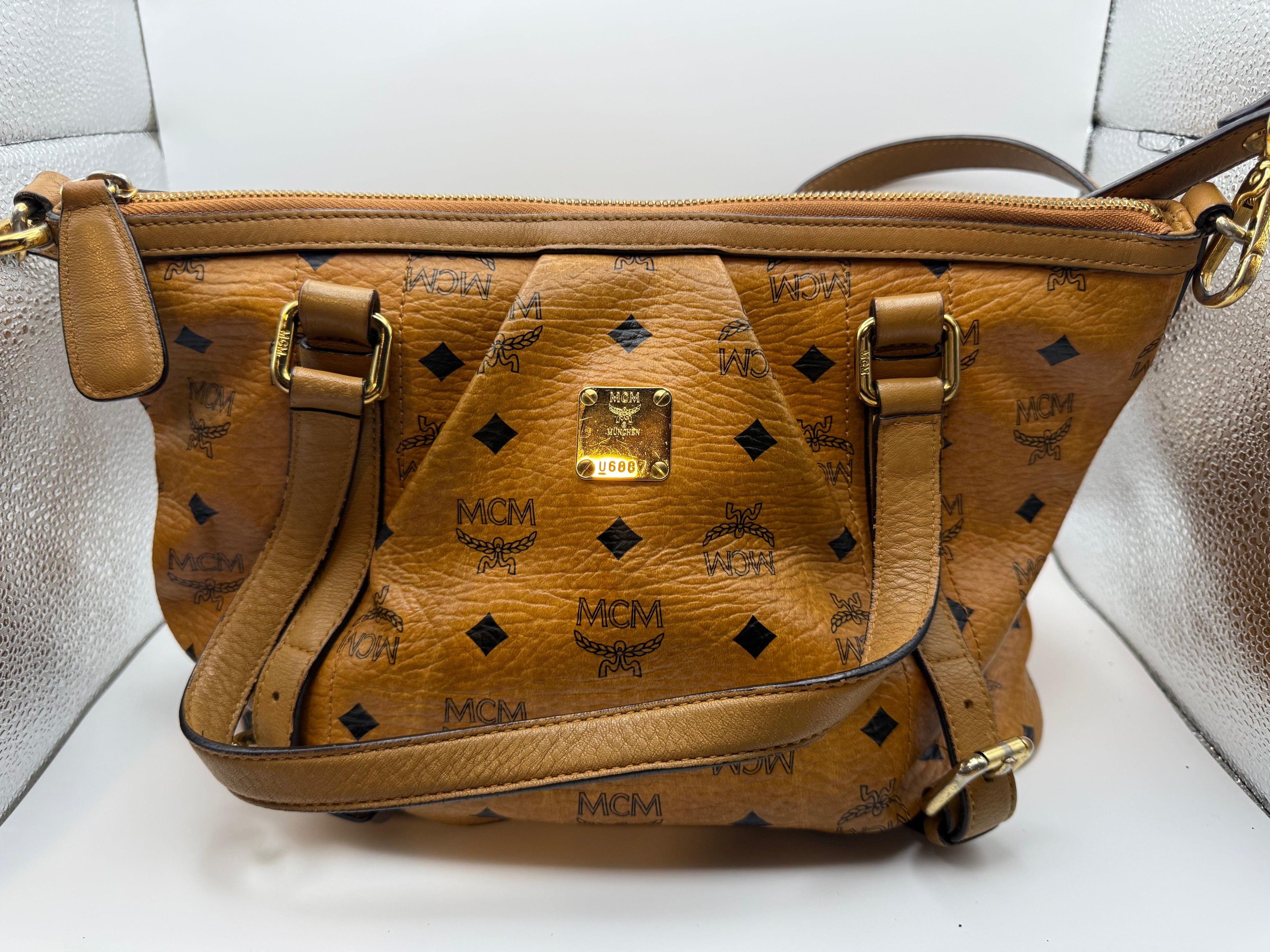 MCM Visetos Cognac Crossbody Bag