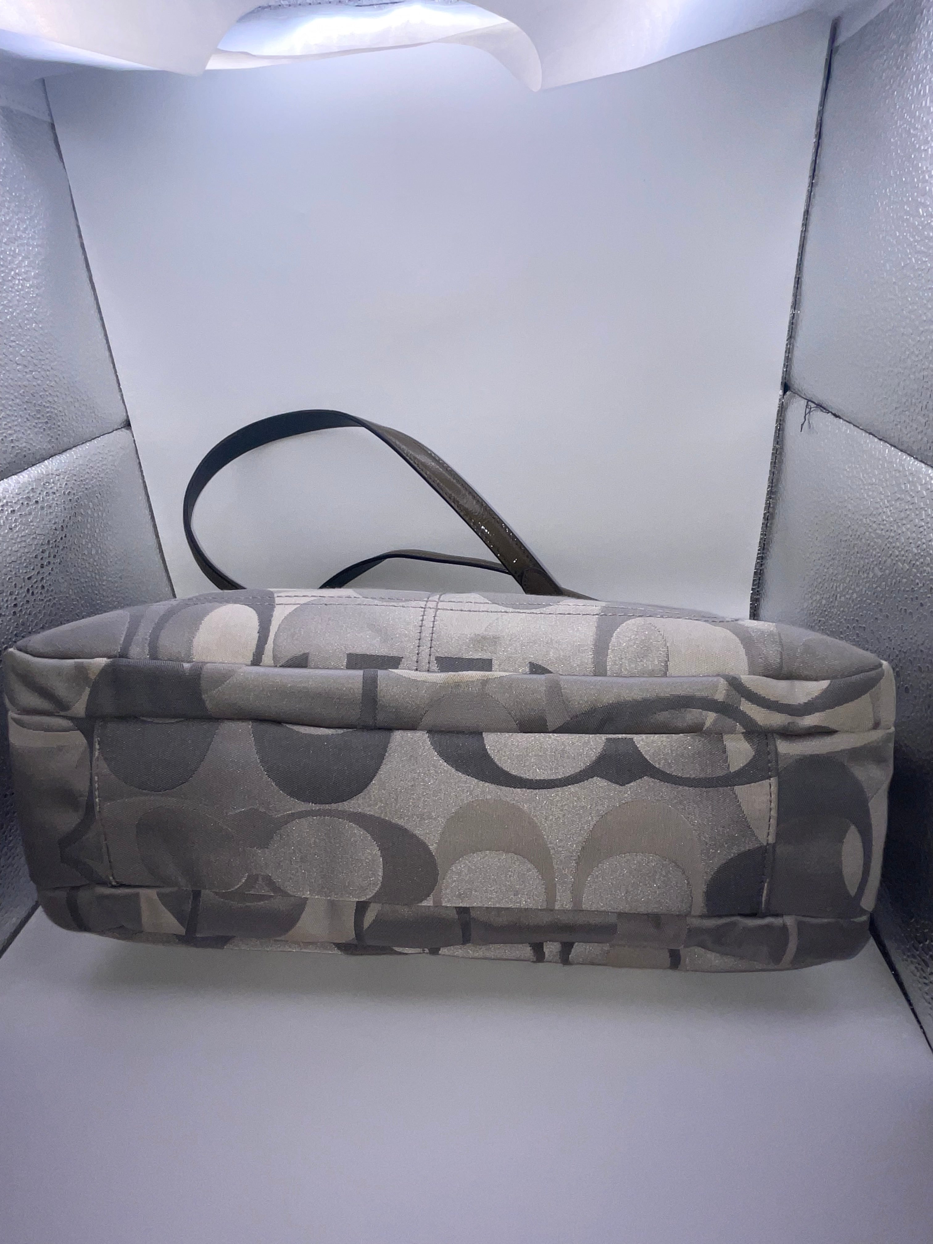 Coach Signature Sateen Sophia Satchel Gray Patent Leather Trim | Style F17481