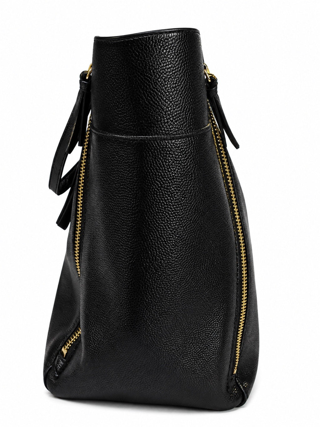 Tory Burch Black Pebbled Leather Large Tote Bag with Gold Hardware