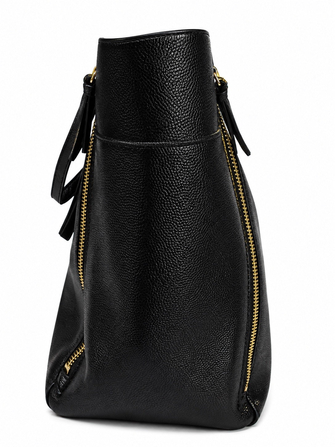 Tory Burch Black Pebbled Leather Large Tote Bag with Gold Hardware