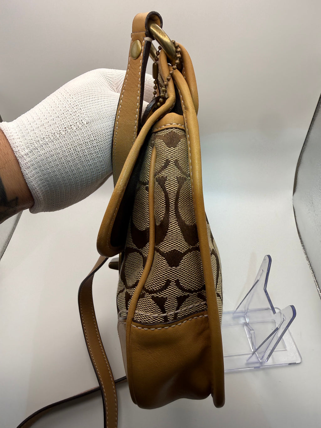 Coach Signature Canvas Shoulder Bag – Khaki/Tan | Turn-Lock Flap