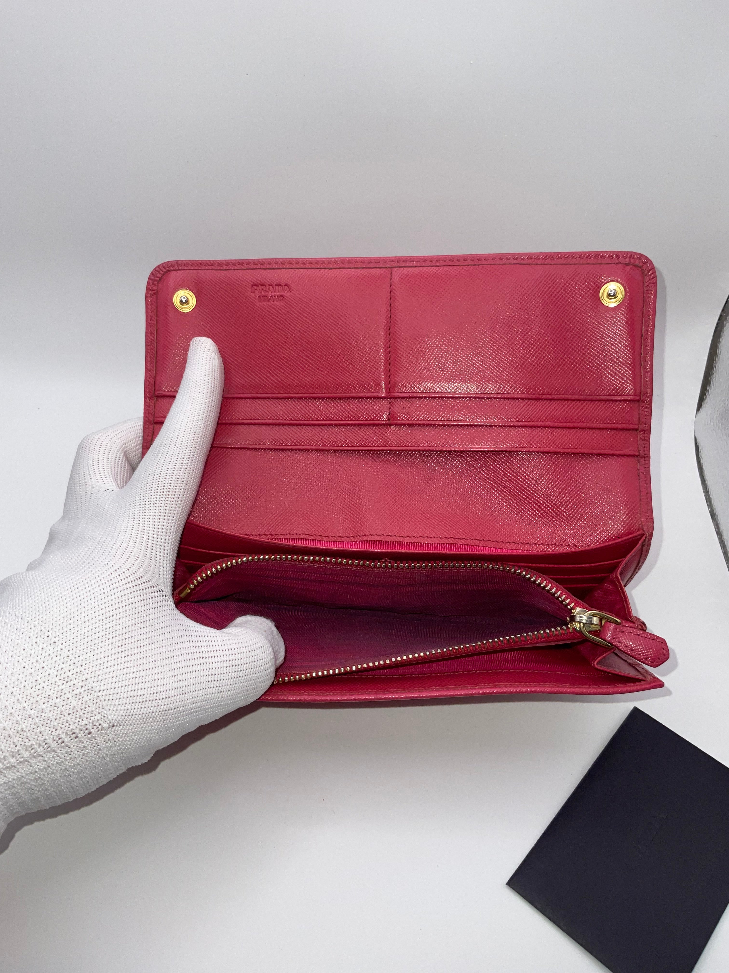 Prada Fiocco Bow Saffiano Leather Continental Wallet Pink | Authentic | COA Included