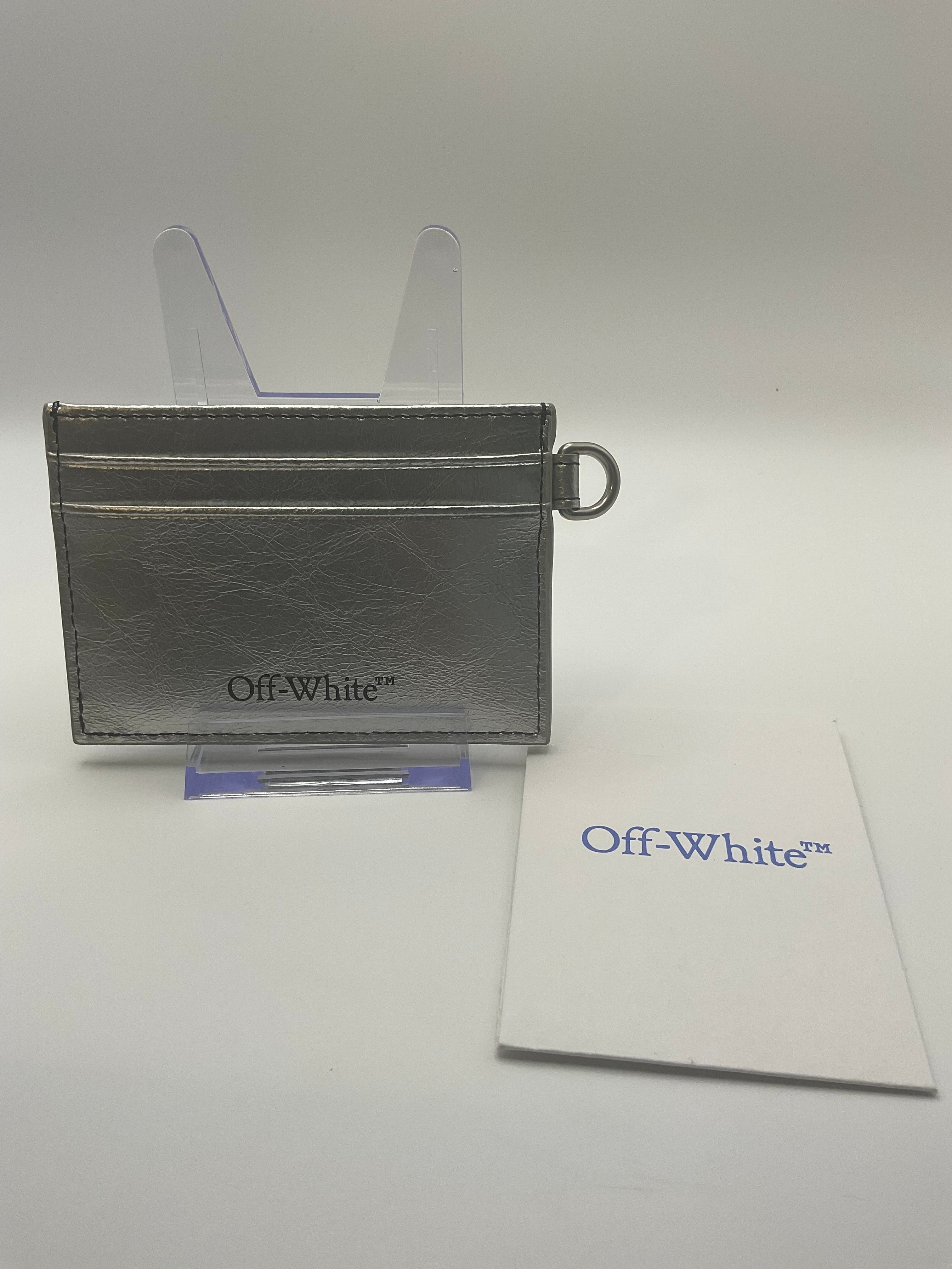 Off-White™ Metallic Silver Leather Arrow Card Holder with Key Ring