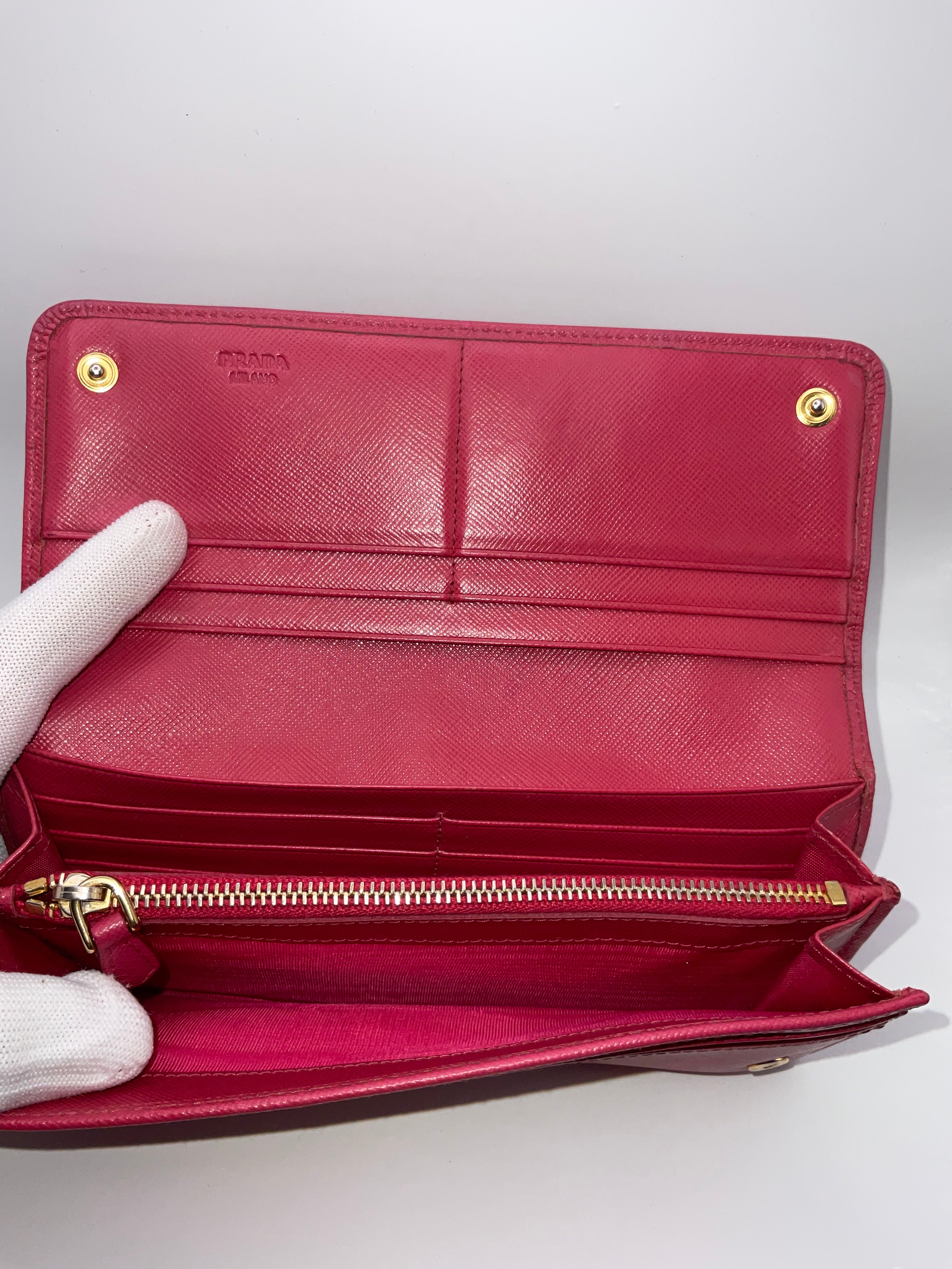 Prada Fiocco Bow Saffiano Leather Continental Wallet Pink | Authentic | COA Included