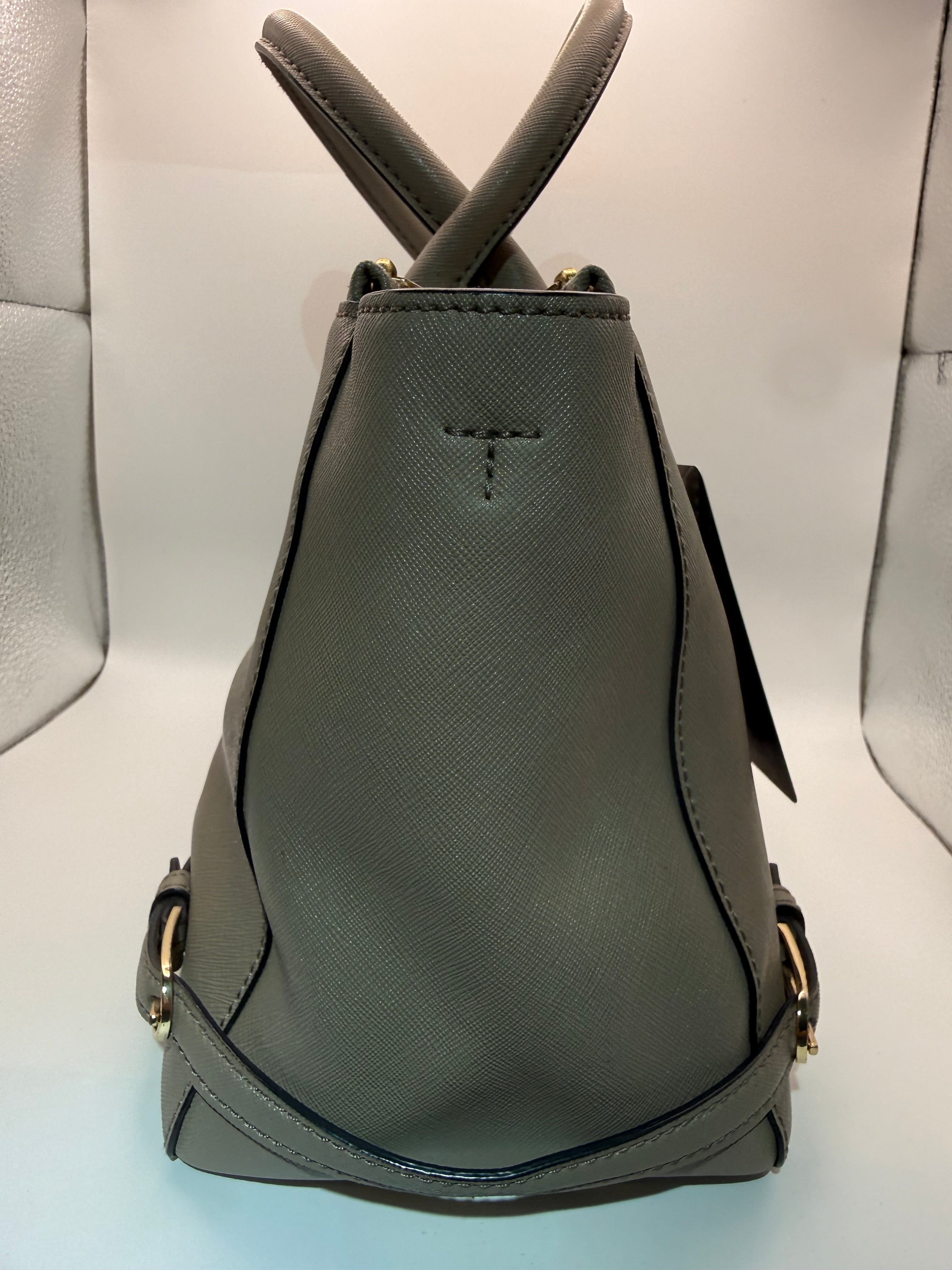 Tory Burch Bolso Satchel de Piel Saffiano Taupe