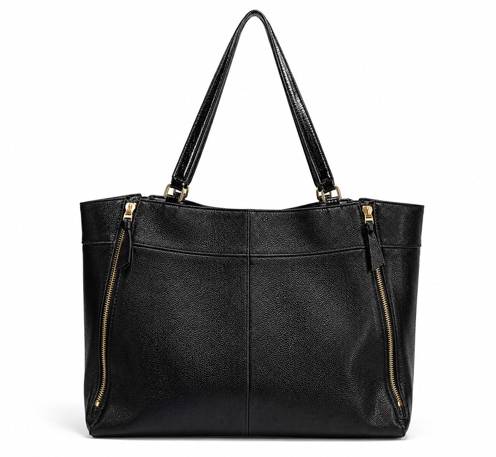 Tory Burch Black Pebbled Leather Large Tote Bag with Gold Hardware