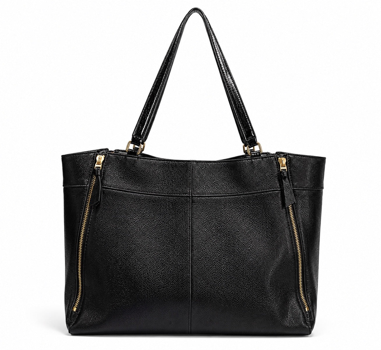 Tory Burch Black Pebbled Leather Large Tote Bag with Gold Hardware