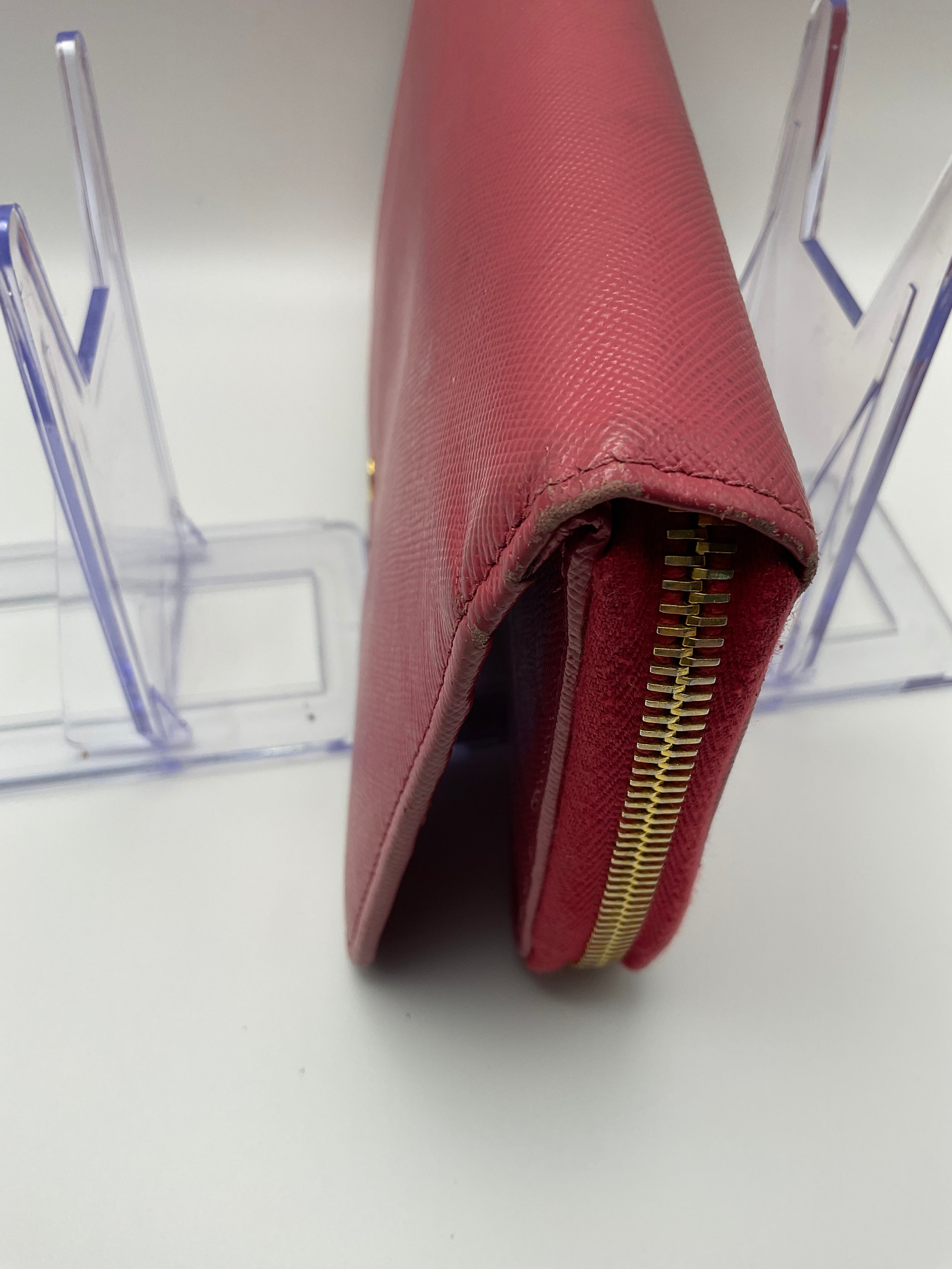 Prada Saffiano Leather Zip Around Continental Wallet Pink | Authentic | COA Included