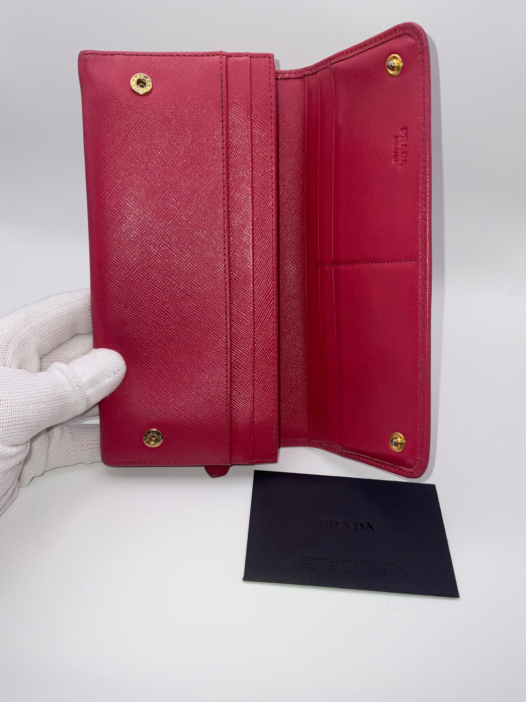 Prada Fiocco Bow Saffiano Leather Continental Wallet Pink | Authentic | COA Included