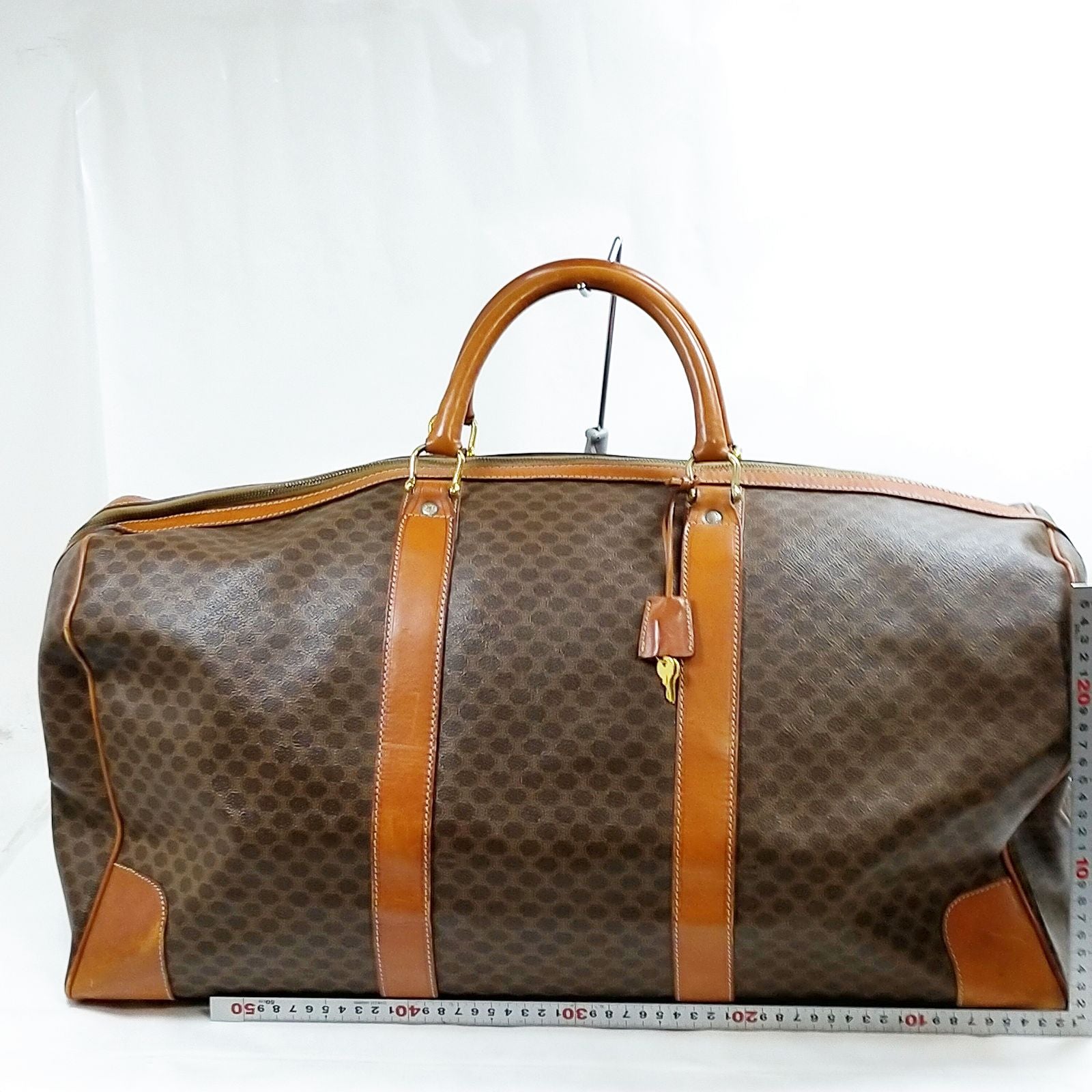 Celine Vintage Macadam Canvas Boston Travel Bag Brown
