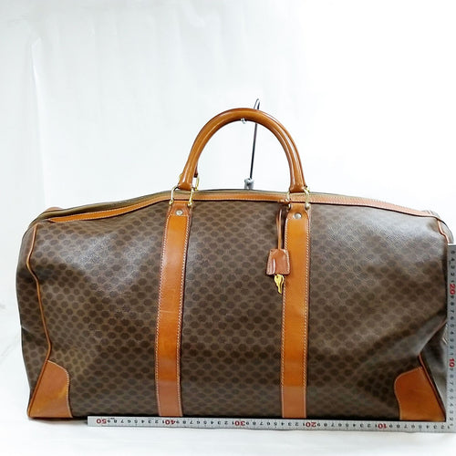 Celine Vintage Macadam Canvas Boston Travel Bag Brown