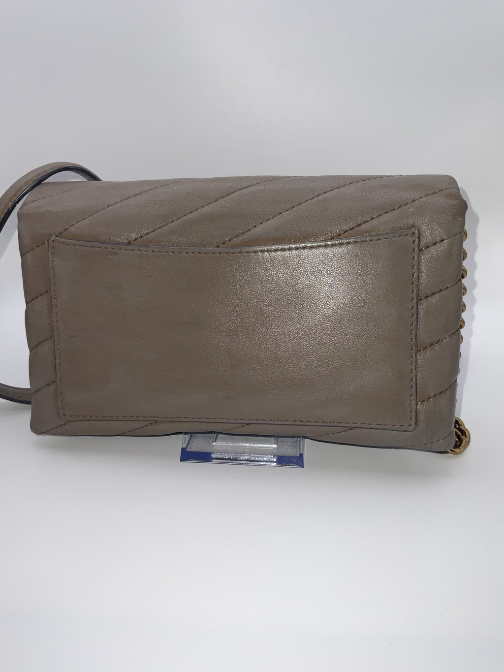 Tory Burch Kira Chevron Leather Wallet On Chain Crossbody Taupe Antique Brass