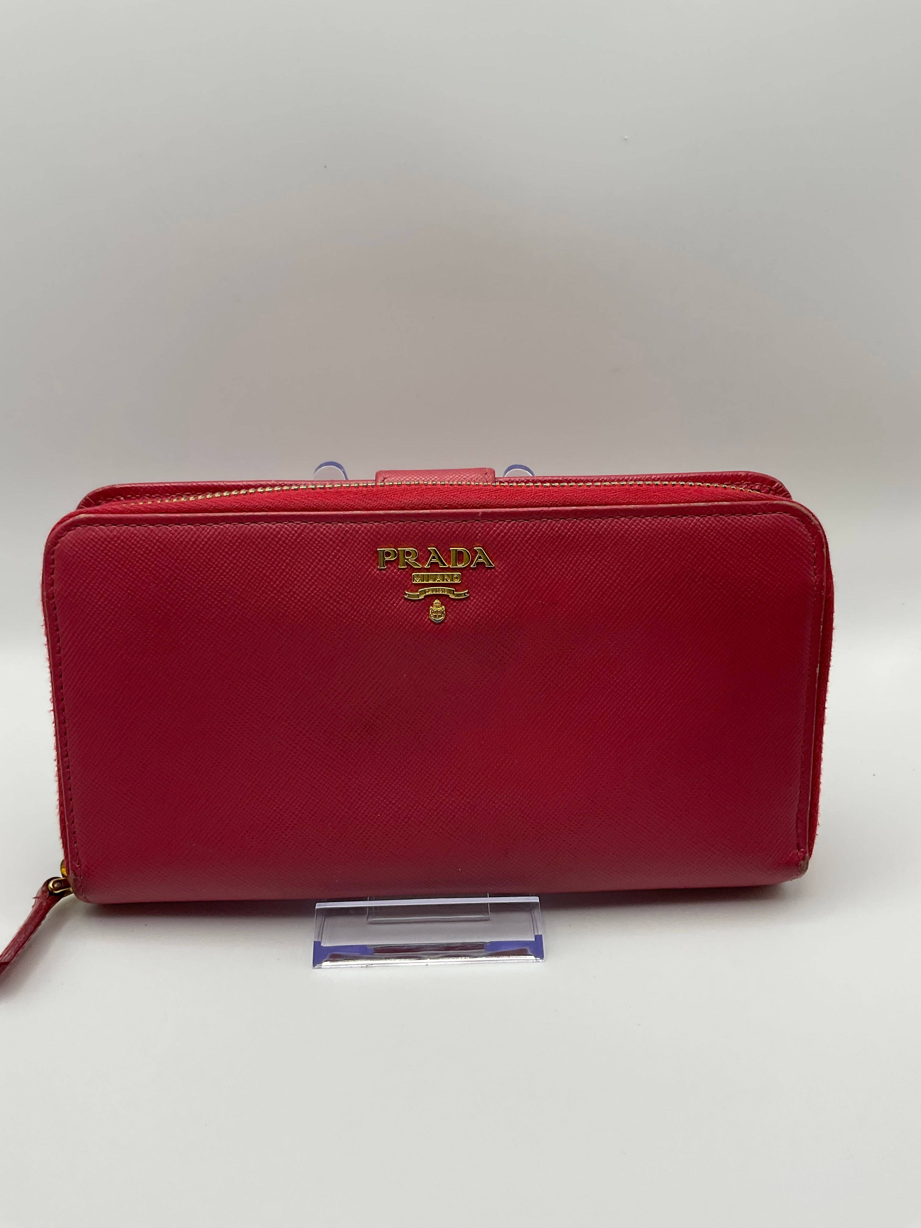 Prada Saffiano Leather Zip Around Continental Wallet Pink | Authentic | COA Included